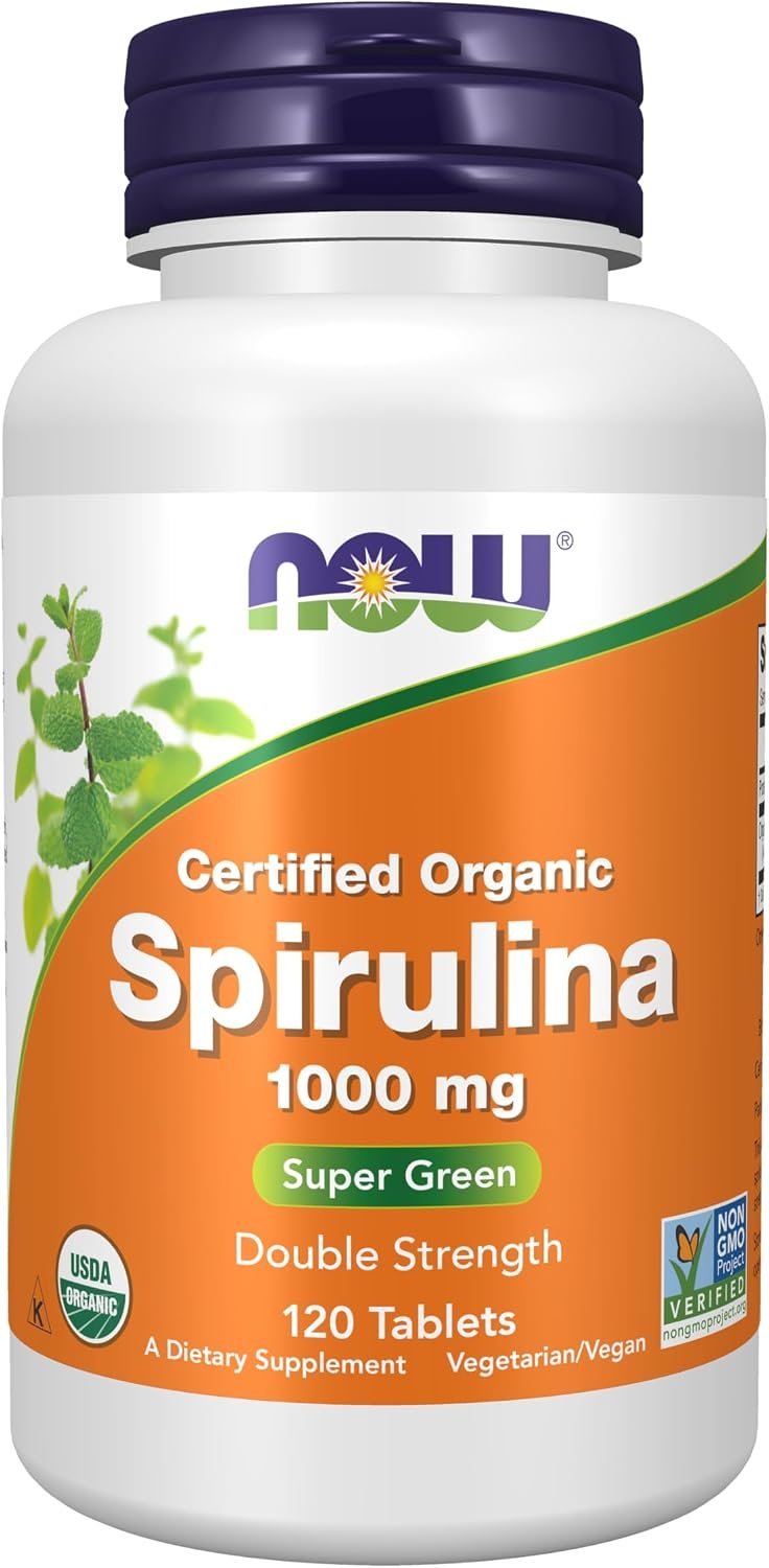 NOW Supplements, Organic Spirulina 1,000 mg, Double Strength, 120 Tabs