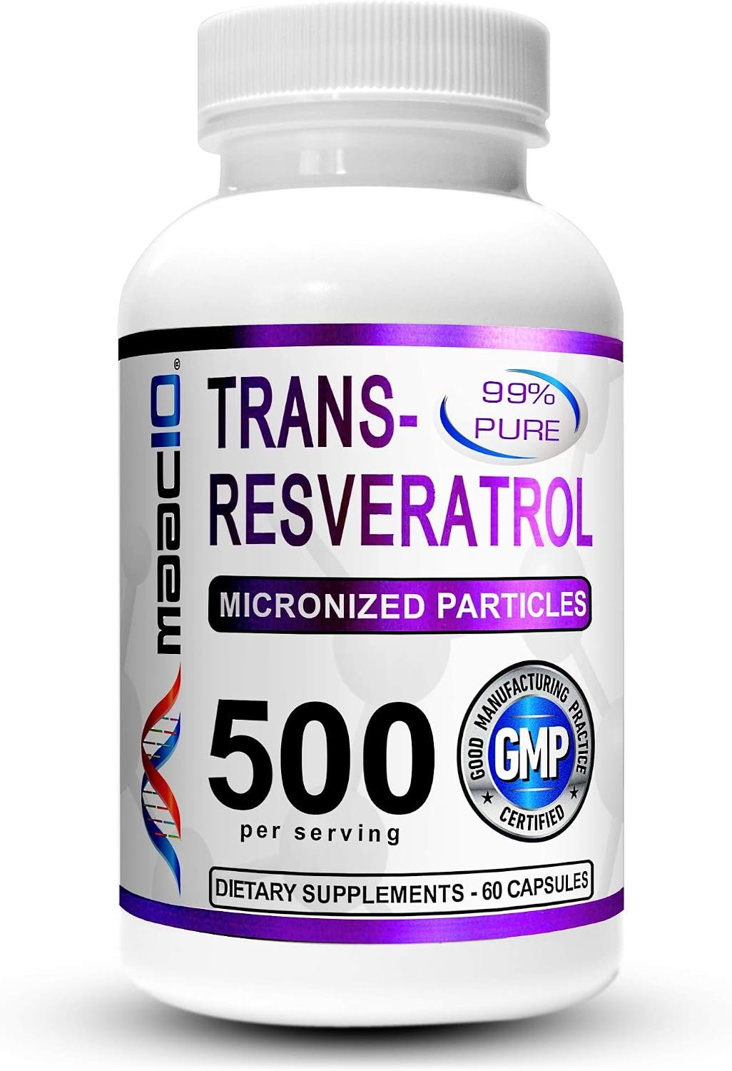 MAAC10 99% Trans Resveratrol 500mg Micronized Pharmaceutical Grade 60ct