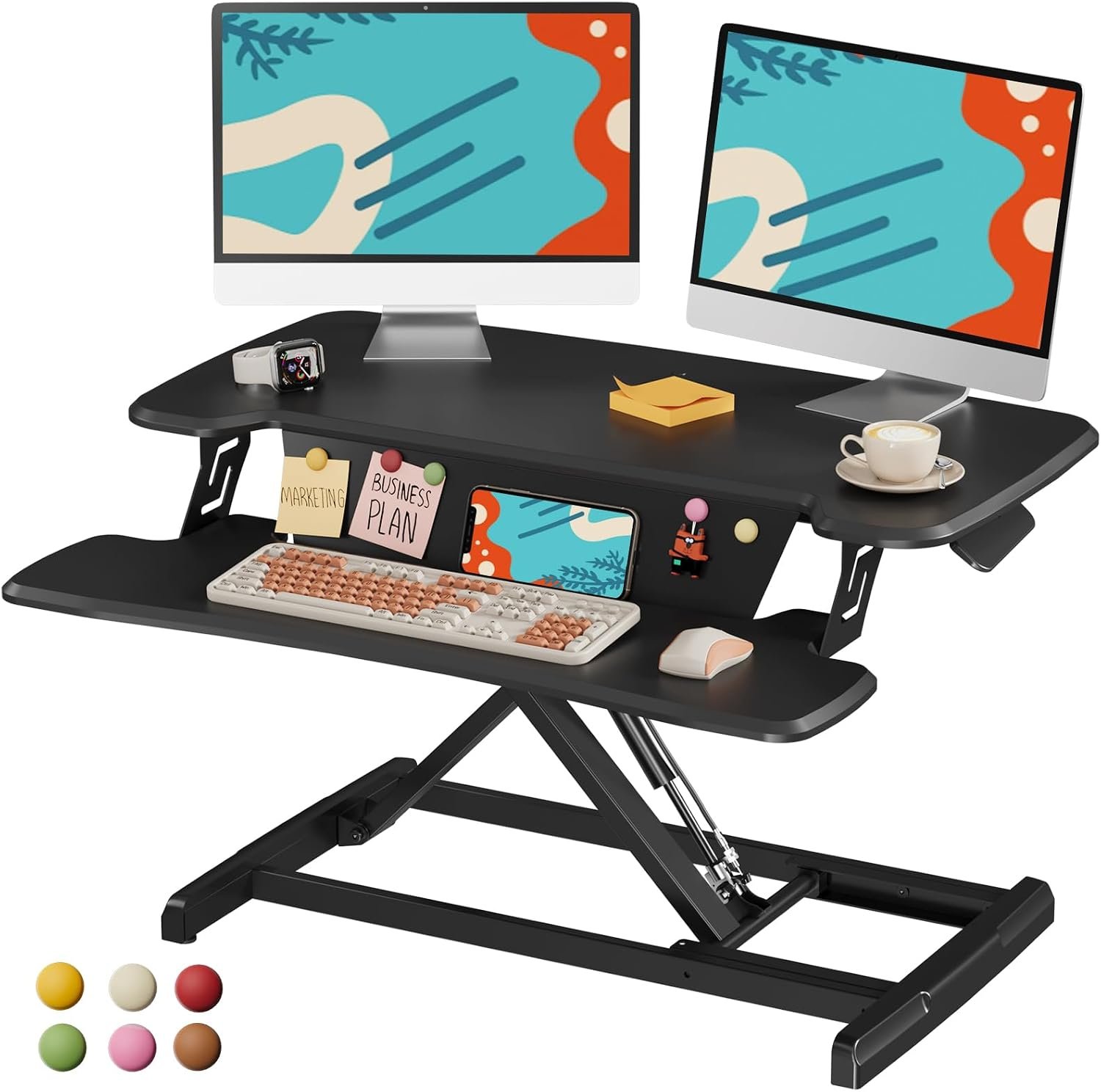 JOY worker Standing Desk Converter, 32″ Height Adjustable Desk Riser, Black