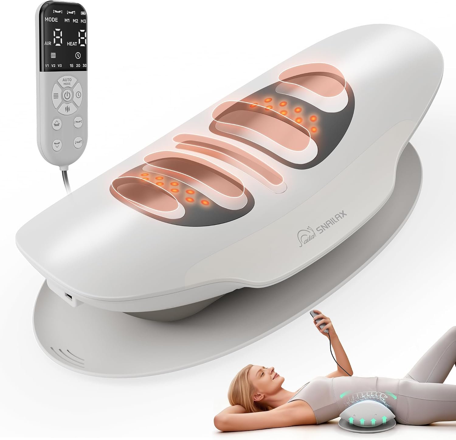 Snailax Lumbar Massager with Heat & Vibration, Back Stretcher, FSA Eligible