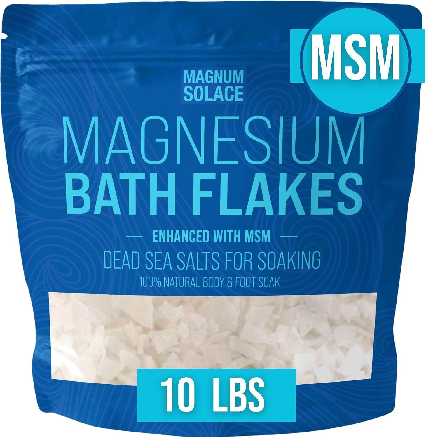 Magnesium Flakes with MSM – Magnesium Chloride Flakes – Dead Sea Salts for Soaking, 10 LBS