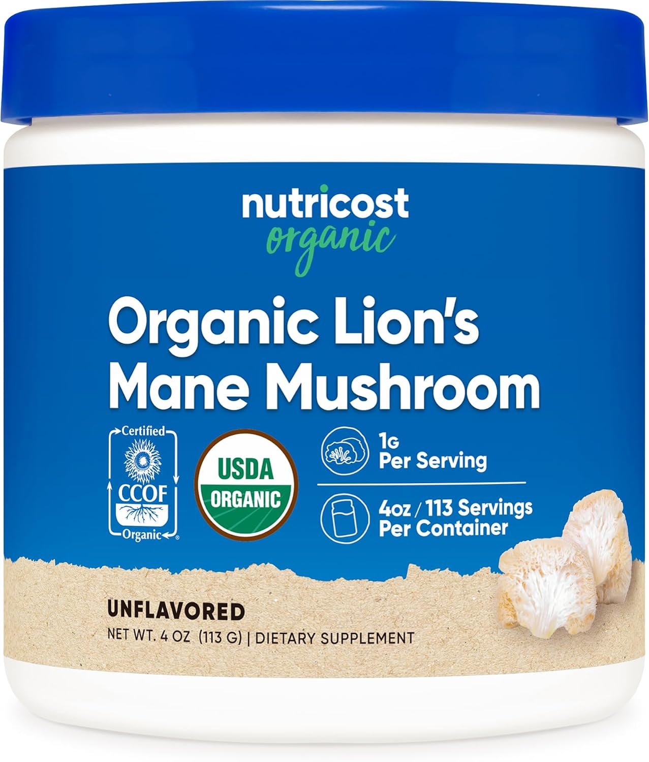 Nutricost Organic Lion’s Mane Mushroom Powder 4oz – Certified USDA Organic