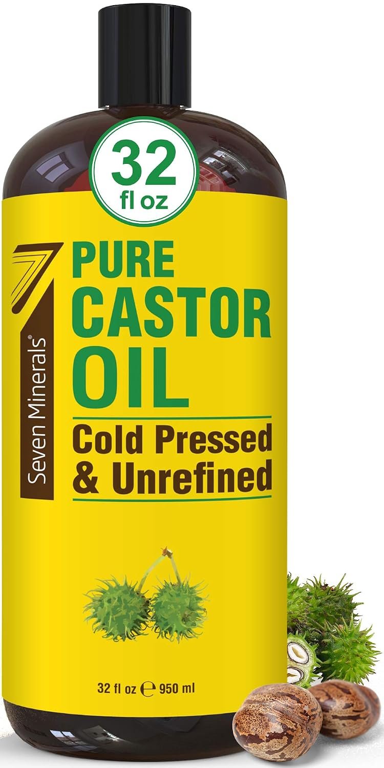 Pure Cold Pressed Castor Oil – Big 32 fl oz Bottle – Unrefined & Hexane Free – 100% Pure Castor Oil for Hair Growth, Thicker Eyelashes & Eyebrows, Dry Skin, Healing, Hair Care, Joint and Muscle Pain