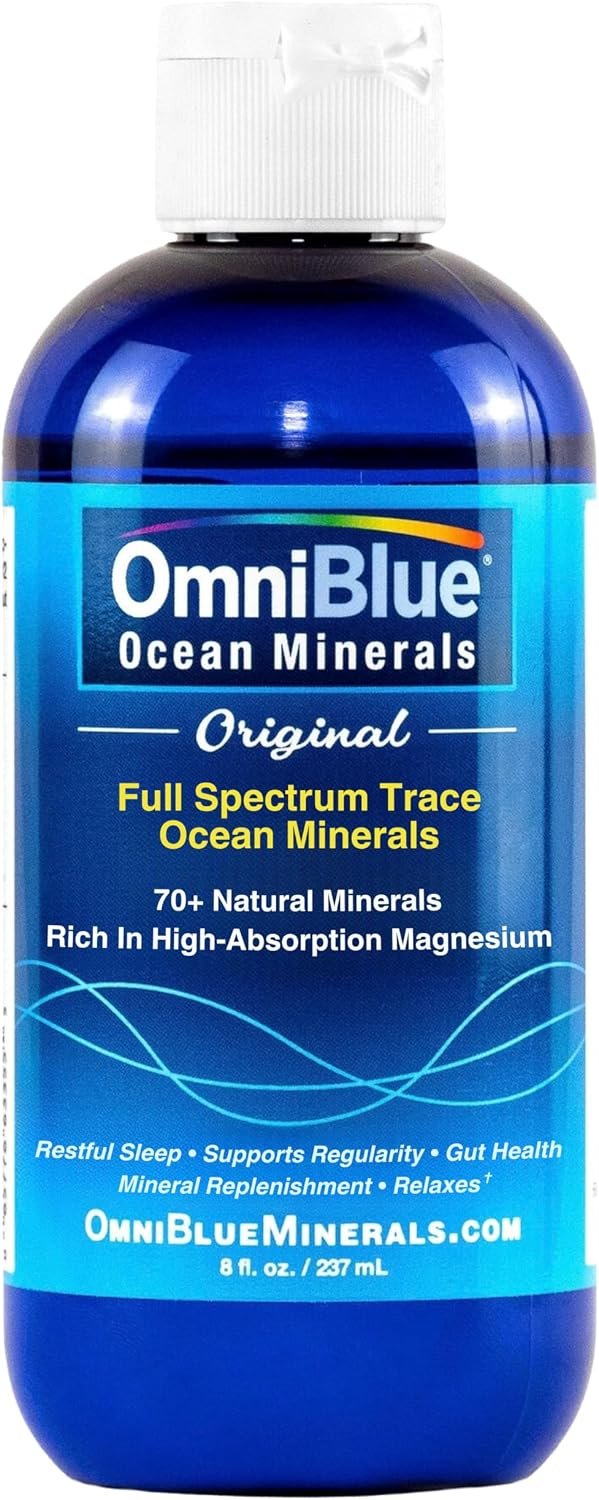 OmniBlue Ocean Minerals – 70+ Trace Minerals & Liquid Magnesium – Potassium, Chloride- Low Sodium – Natural Support for Sleep, Digestion, Regularity, Hydration & Electrolyte Balance (8 oz)