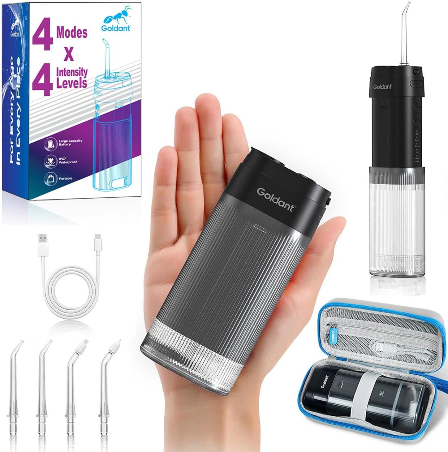 2026 New Portable Water Flosser for Teeth, 4 Modes & 4 Intensity Levels, Mini Small Design with Exquisite Travel Case, Removable Tank, IPX7 Waterproof, Cordless Dental Oral Irrigator (Black)