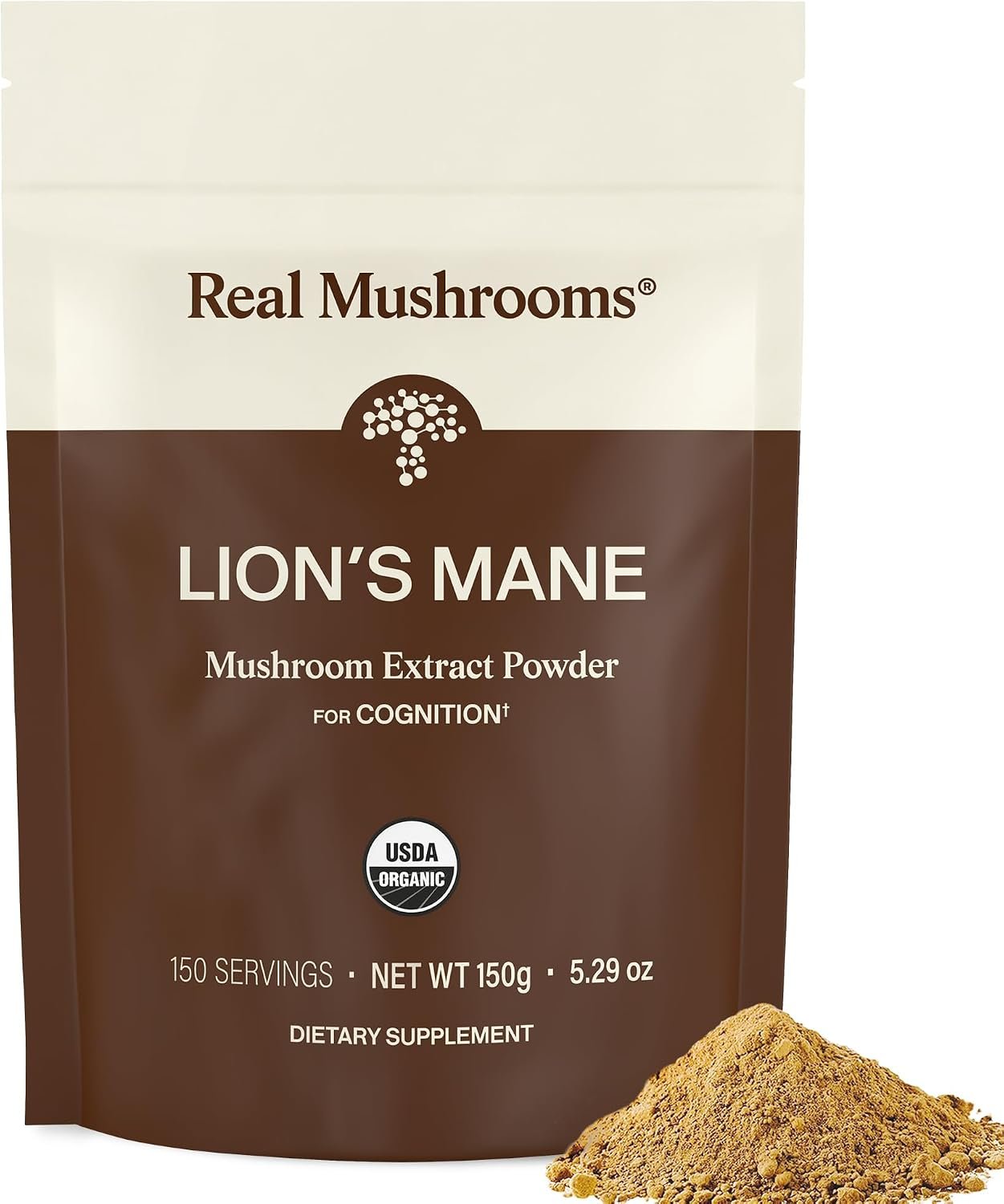 Real Mushrooms Lion’s Mane Extract Powder, Organic Adaptogen, 150 Servings