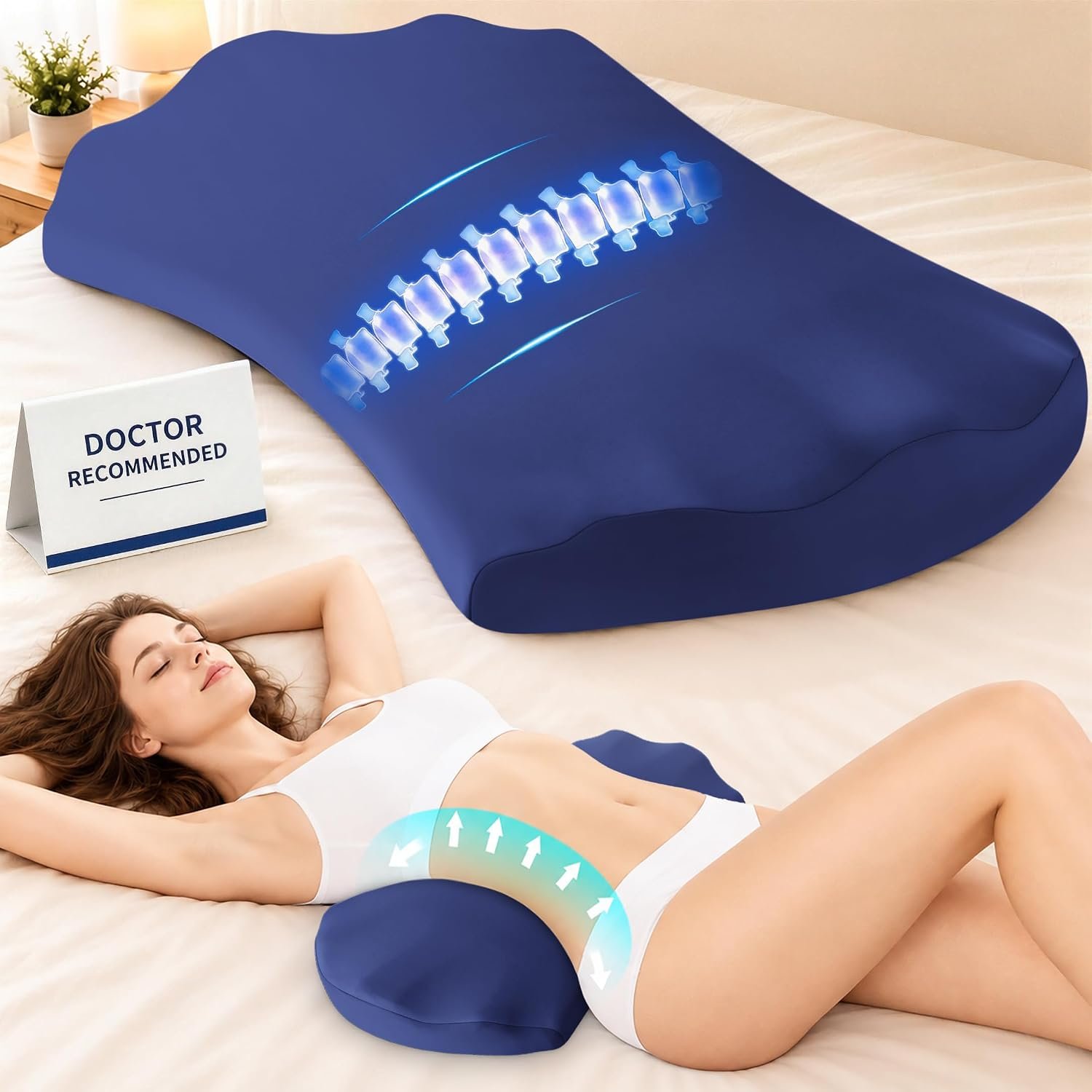 Fledano Lumbar Support Pillow for Bed – Memory Foam Lower Back Pain Relief Pillow for Sleeping, Ergonomic Lumbar Pillow for Side & Back Sleepers, Sciatica & Hip Pain Relief, Washable Cooling Cover