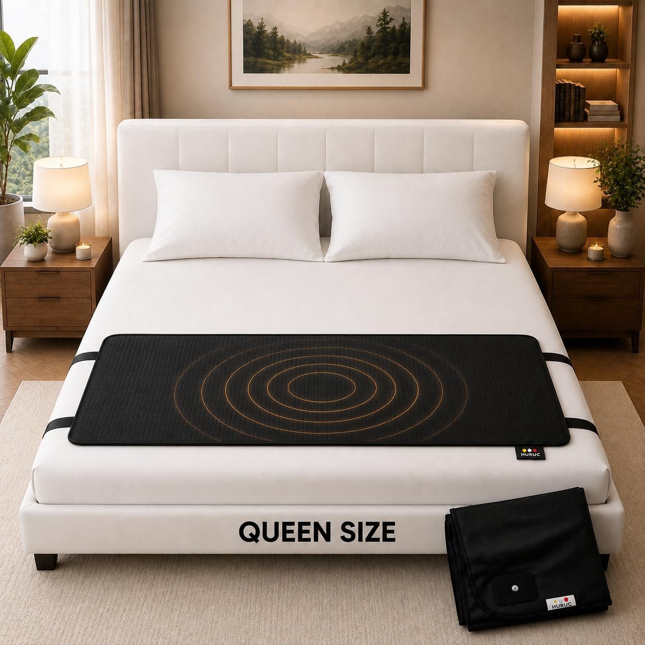 HURUC Queen Grounding Mat for Bed, 27 x 60 in, PU Leather, 15 ft Cord