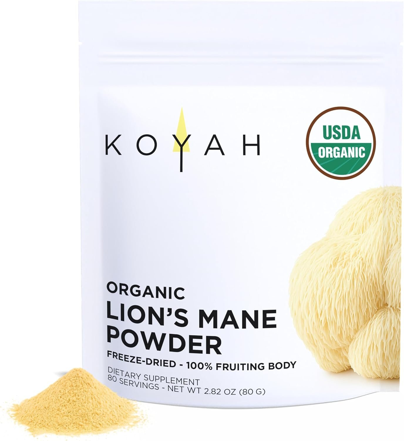 KOYAH – Organic Lion’s Mane Mushroom Powder, Freeze-Dried: 80 Servings