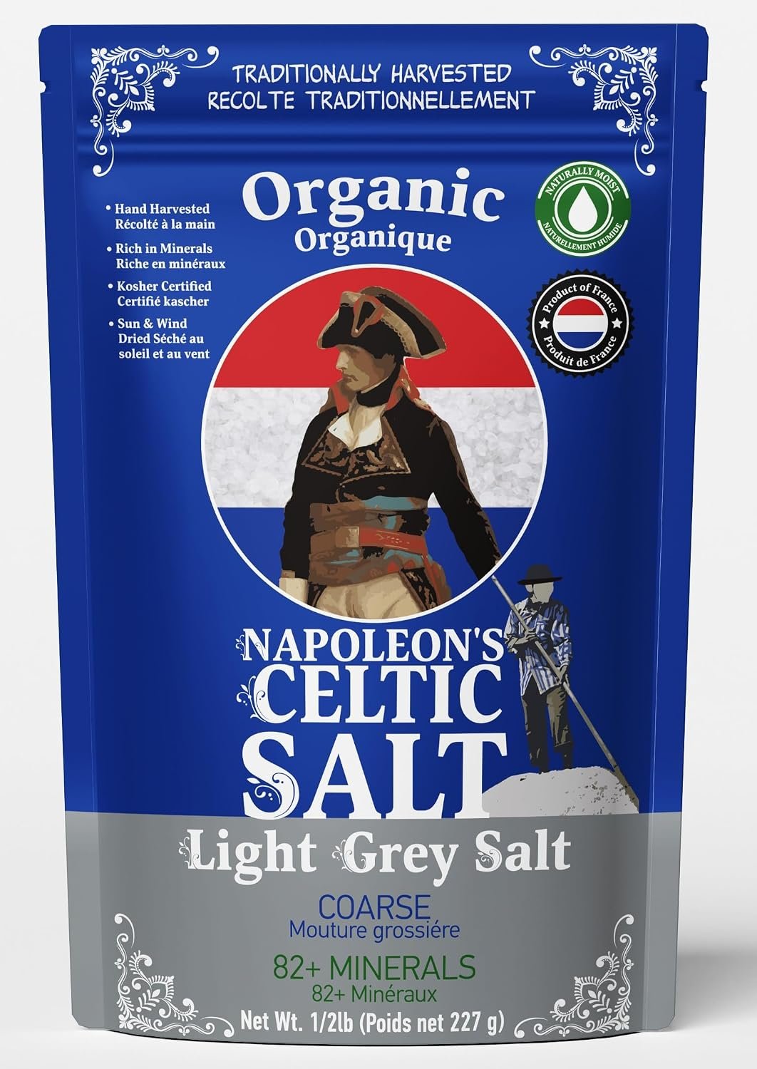 Napoleon’s Celtic Salt, Organic Coarse Sea Salt, 82 Minerals, Kosher, 0.5lb