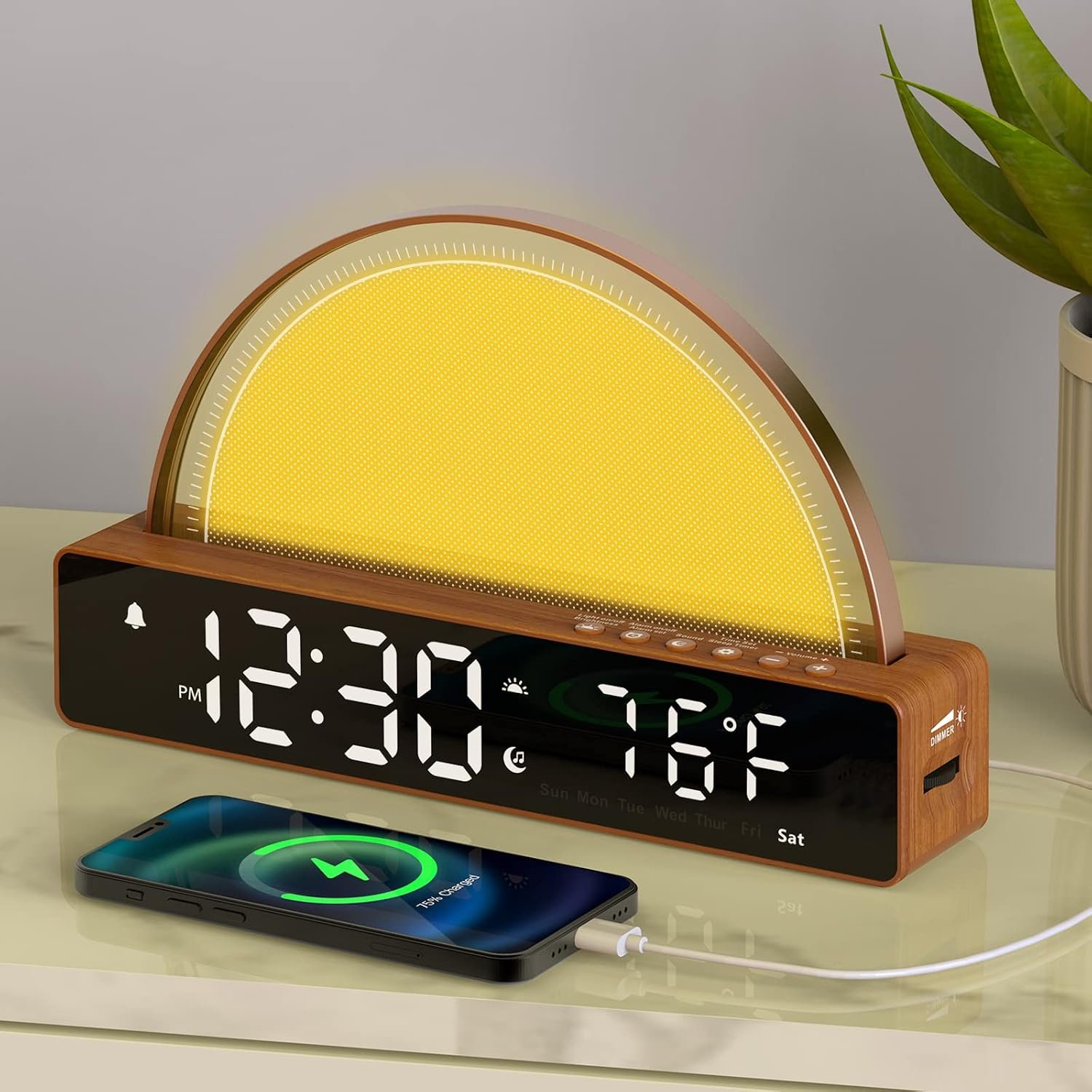 Sunrise Alarm Clock Wake Up Light, Bedside Lamp with USB Phone Charger