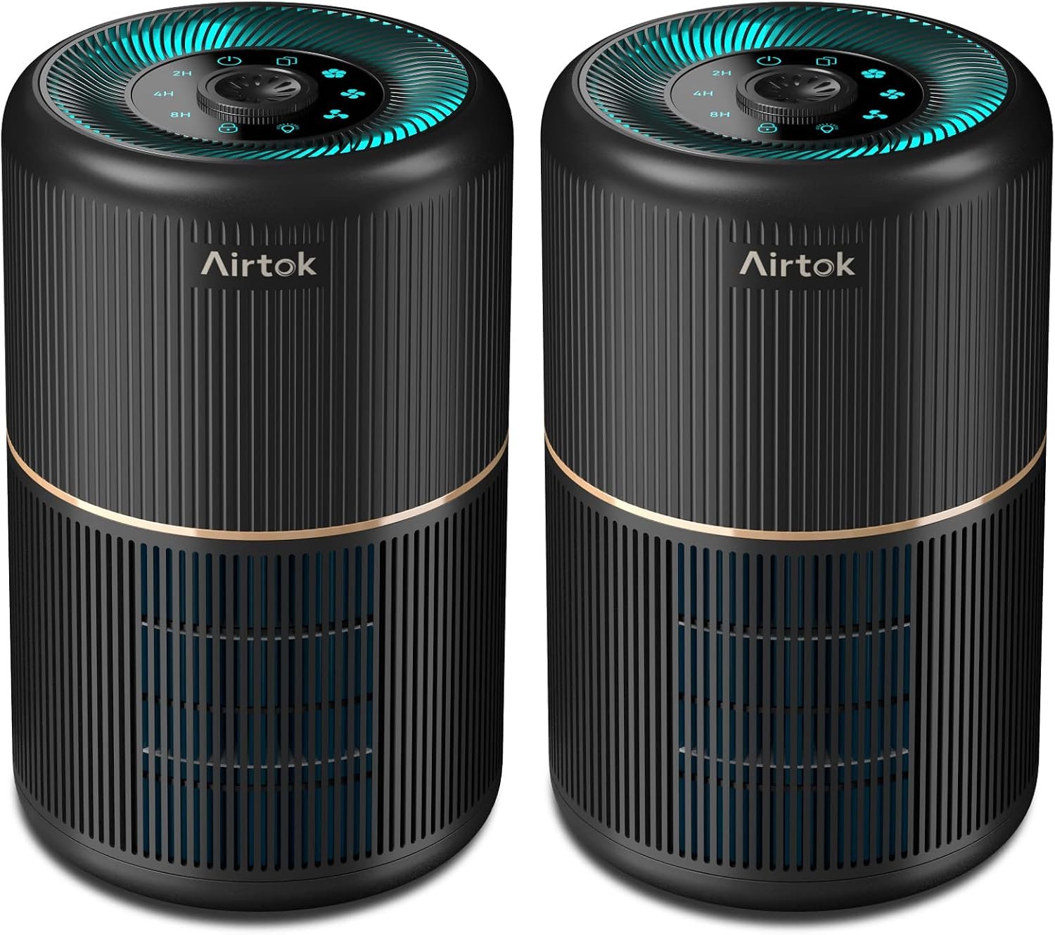 AIRTOK 2 Pack Air Purifier for Home Bedroom, Office Desktop Air Cleaners with 12pcs Fragrance Sponge, H13 HEPA Filter, 4 Stage Filtration up to 376 sqft Black Available for California