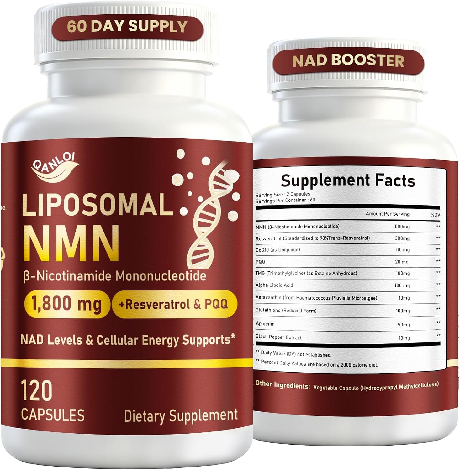 Liposomal NMN Supplement 1000mg Pure, Nmn Resveratrol Capsules, 120 Count