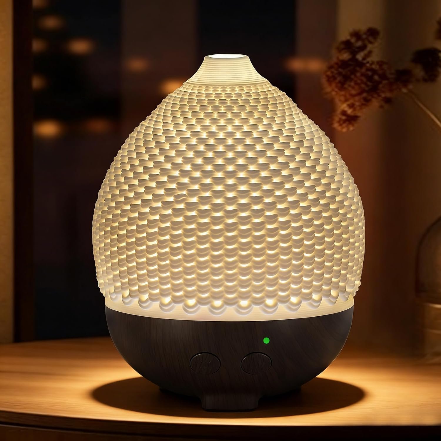 Essential Oils Diffuser Ceramic 250ml – Ultrasonic Aromatherapy Diffuser 3D Printing Dome, Cool Mist Air Freshener with 2 Mist Modes 7 Colors LED Lights, Auto Shut-Off Protection for Home Office Decor