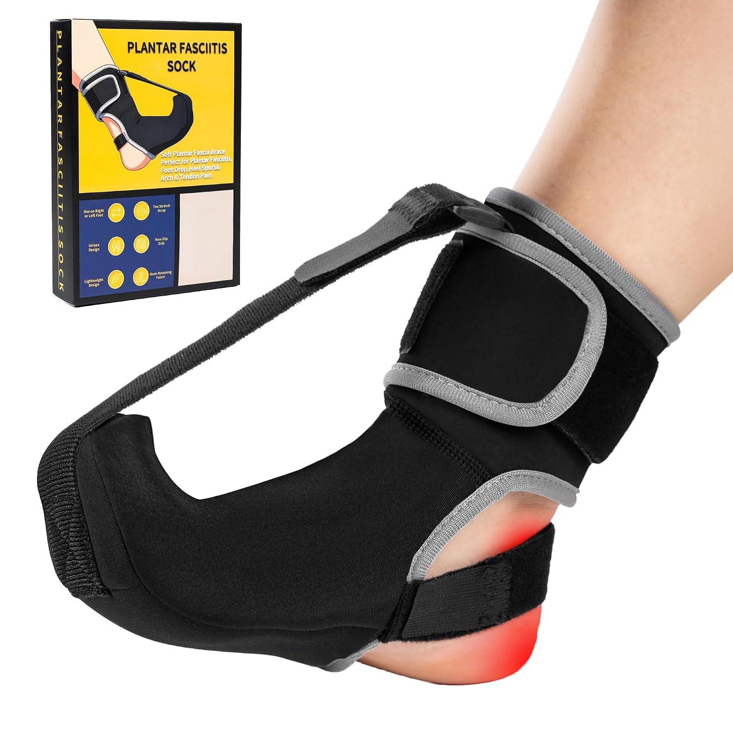 Plantar Fasciitis Night Splint Sock – Adjustable Planter Facetious Relief Brace for Women Men,Soft Plantar Fascia Boot for Sleeping,Support Relief Foot Drop Achilles Tendonitis Relief Day Night