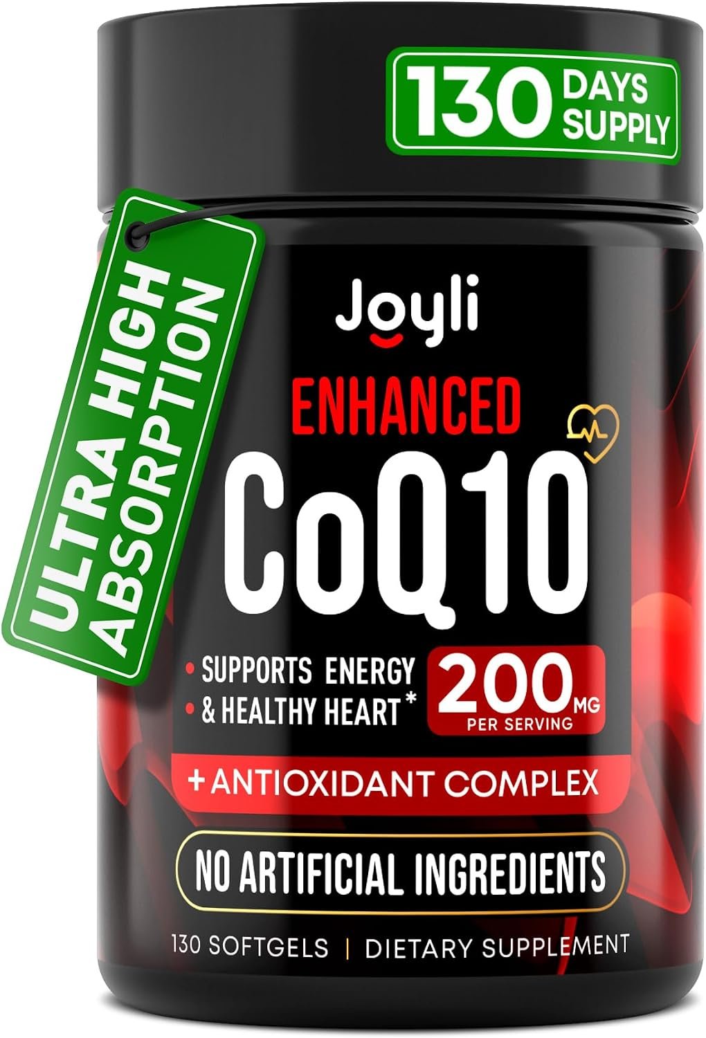 High Absorption CoQ10 200MG – Co Q10, 200mg Softgels for Heart Health & Energy Production – Enhanced Co Q 10 Supplement with Antioxidants and Flaxseed Oil – CoQ10 200 mg Per Serving