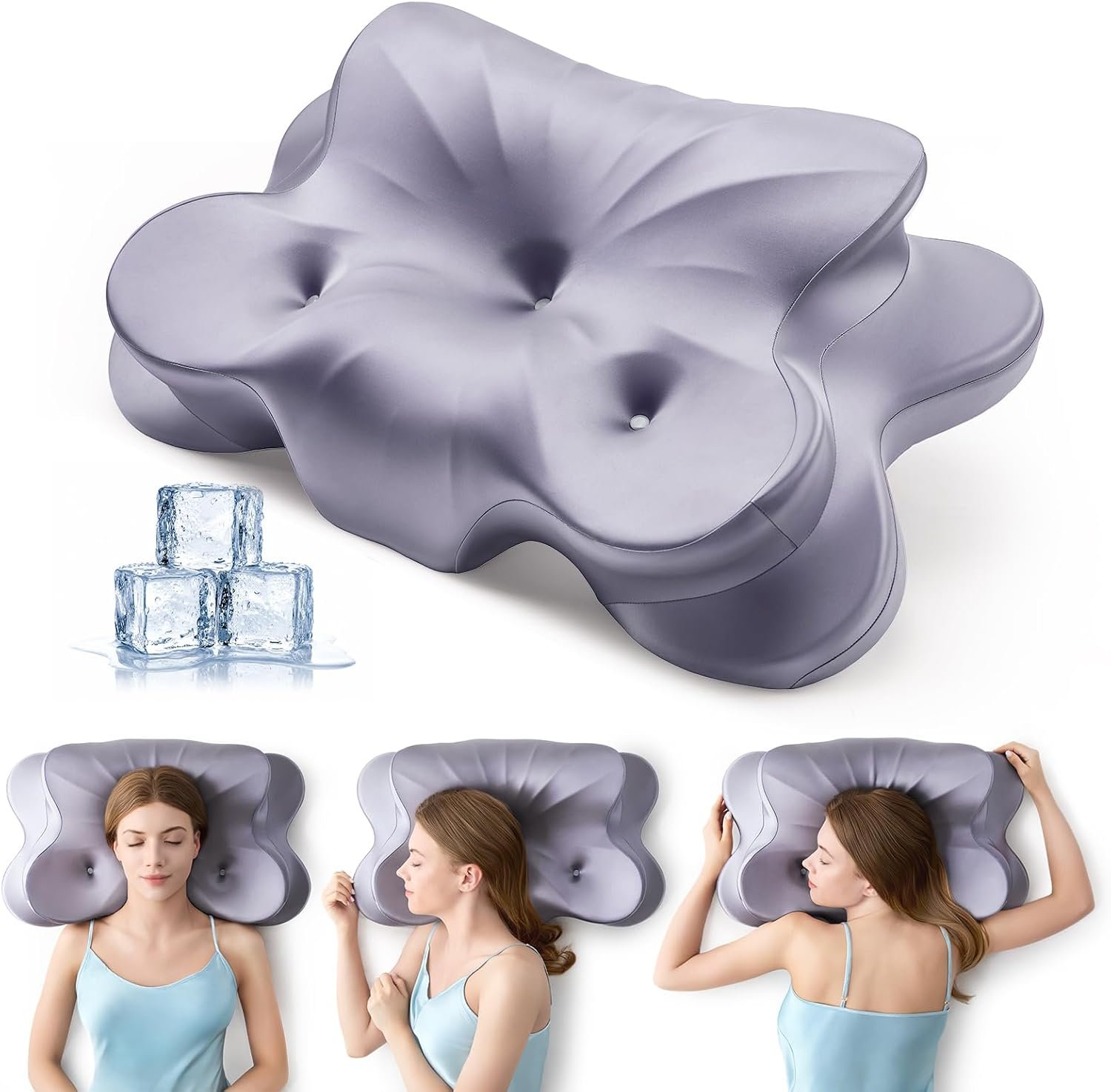Neck Pillow for Sleeping, Cervical Neck Pillow with 3-Hole Design, Memory Foam Pillow for Side Sleepers, Sleep Pillow for Neck Pain Relief, Gray (1, Gray)