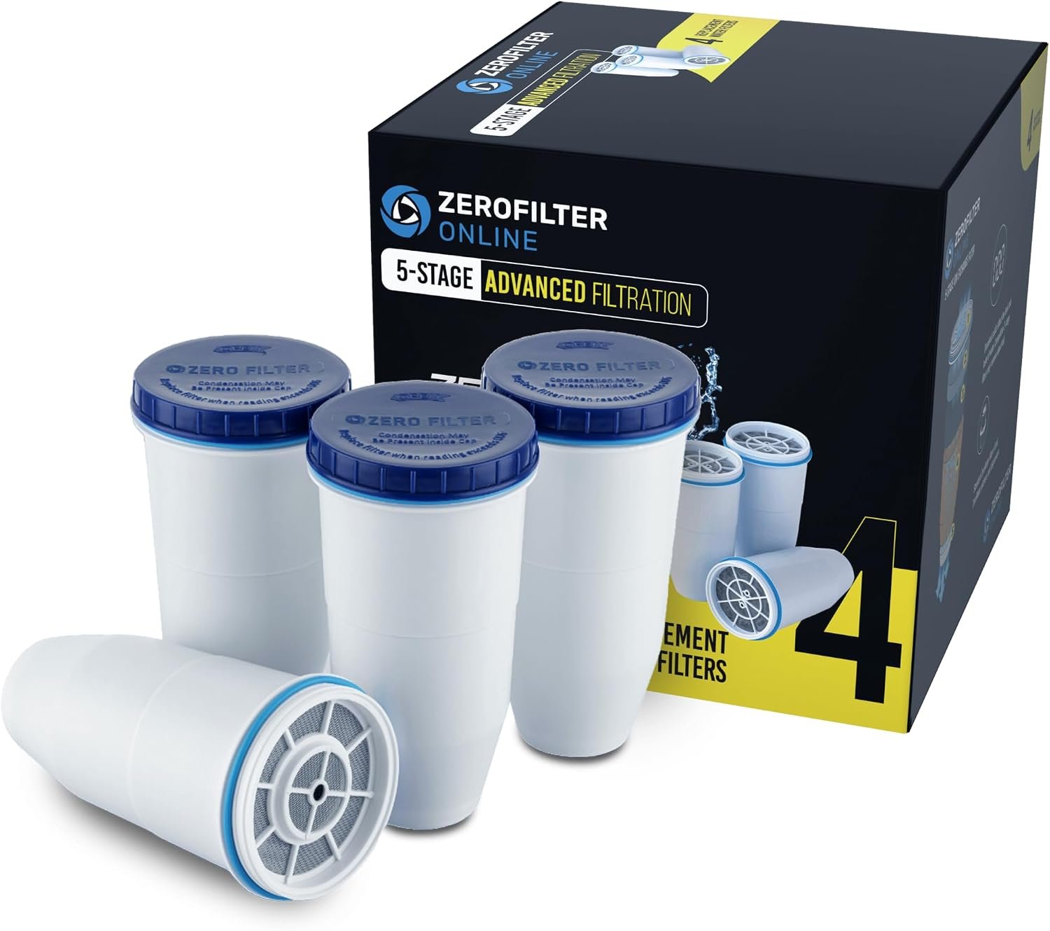 5-Stage Replacement Filters 4 Pack – Zero Contaminants, Pure Water Every Time, Compatible with Zero Water Pitchers