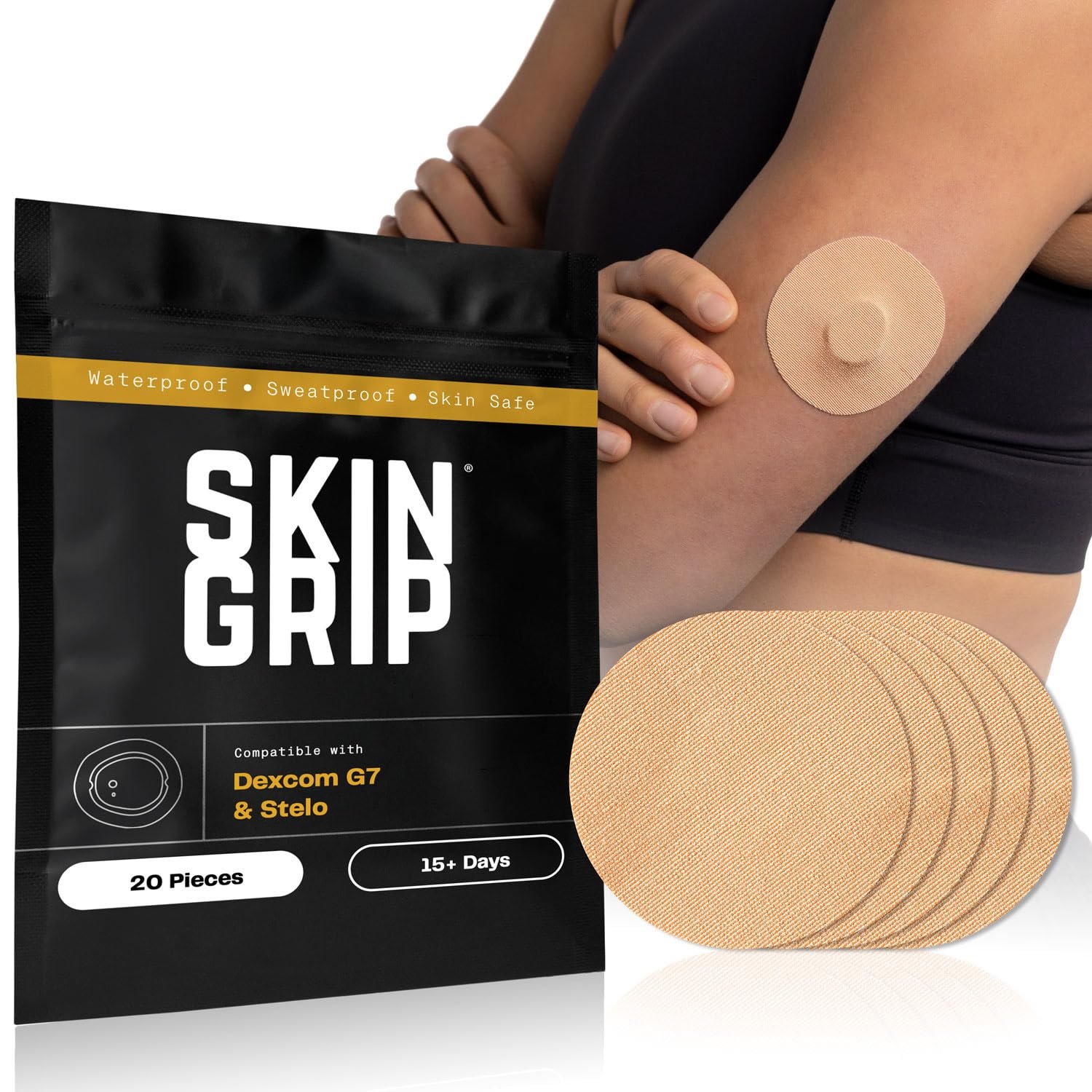 Skin Grip Adhesive Patches Compatible with Dexcom G7 & Stelo CGM Sensors