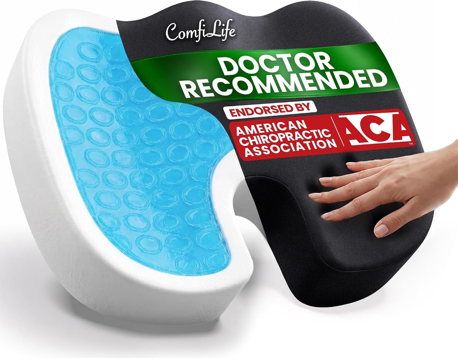 ComfiLife Doctor Recommended Seat Cushion – Premium Gel & Memory Foam Office Chair, Car Seat, Lifting Cushion – Chair Cushions for Back & Sciatica Relief – Seat Cushions for Office & Desk (Black)