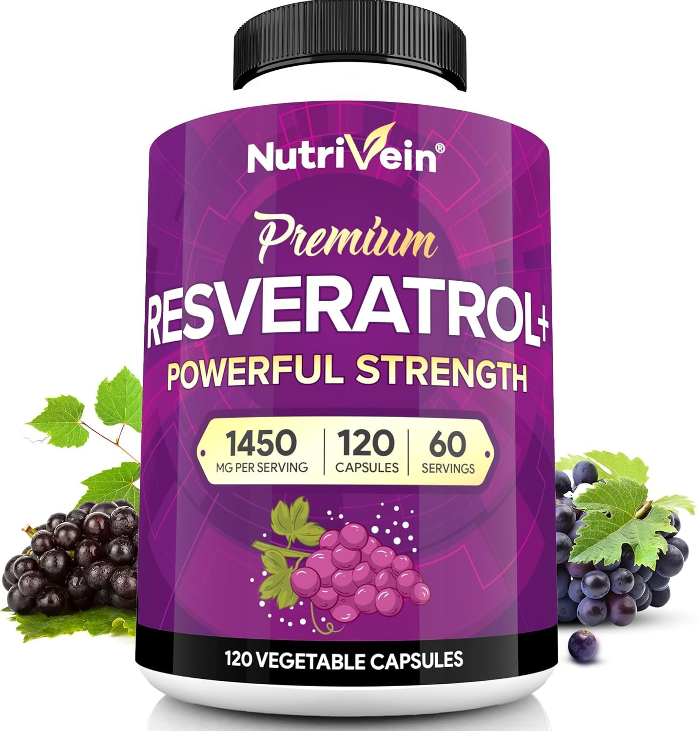 Nutrivein Premium Pure Resveratrol Supplement 1450mg – 120 Caps