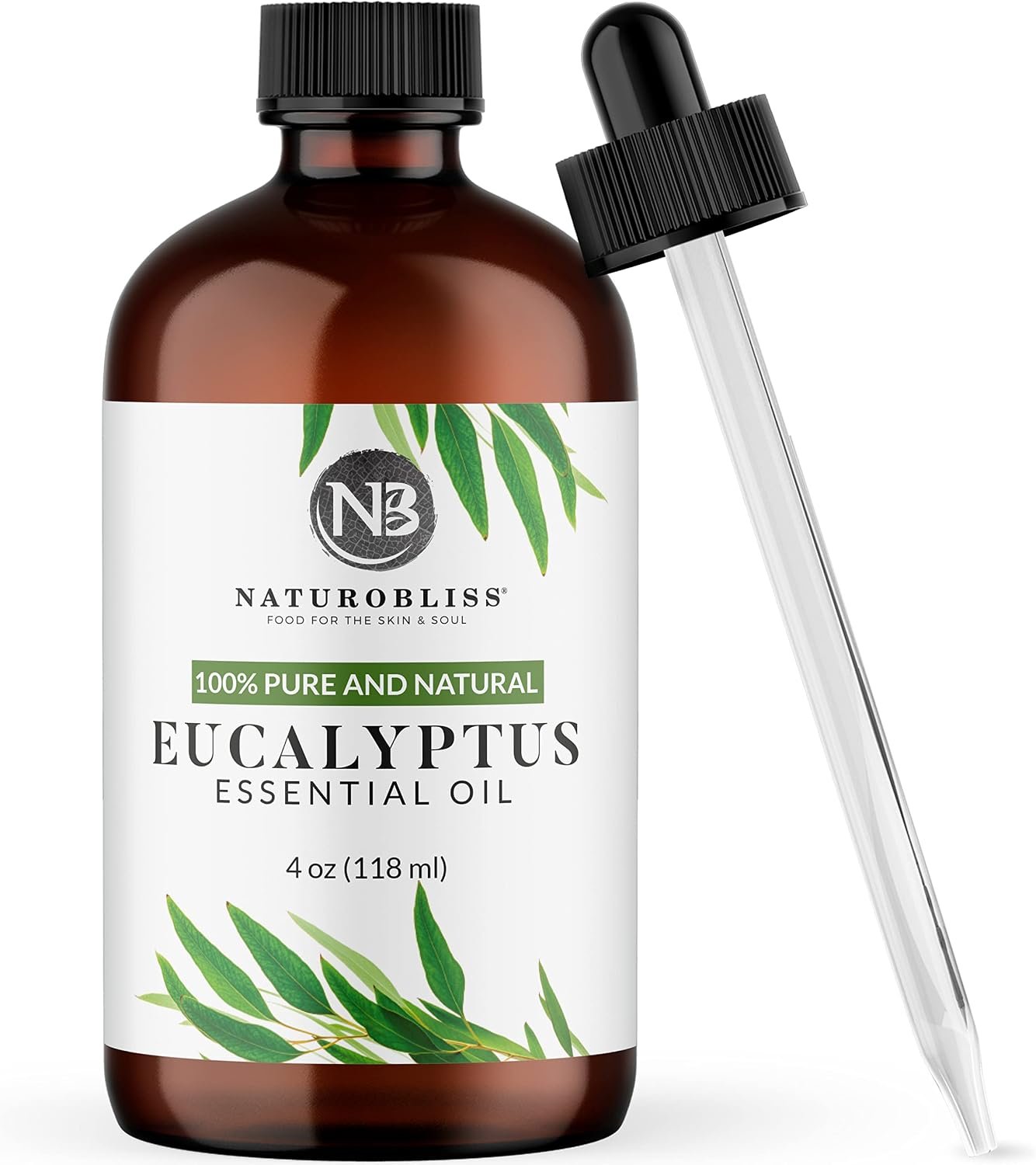 NaturoBliss Eucalyptus Essential Oil with Glass Dropper – 100% Pure and Natural – Essential Oils for Diffuser, Aromatherapy, Soap and Candle Making, Eucalyptus Essential Oil, Eucalyptus Oil, 4 Fl Oz