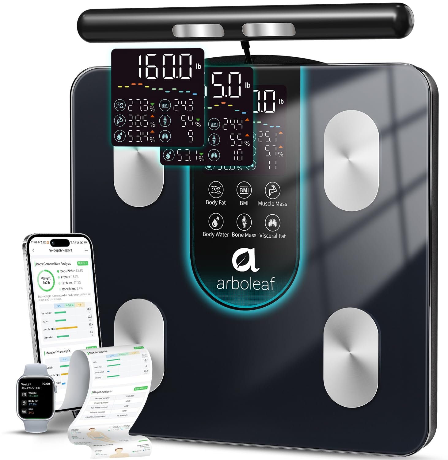 arboleaf Smart Scale for Body Weight, Dual-Frequency 8-Electrode BIA