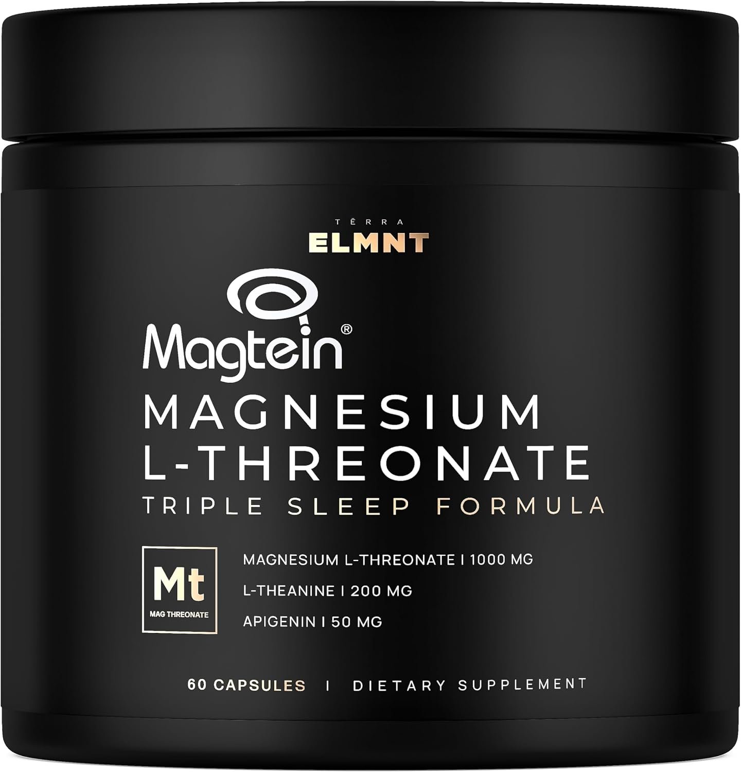Triple Sleep Magnesium L-Threonate w. Apigenin, Theanine & Magtein Magnesium L Threonate – High Absorption Magnesium Supplement Capsules for Men and Women Magnesium Powder Pills – 60 Ct