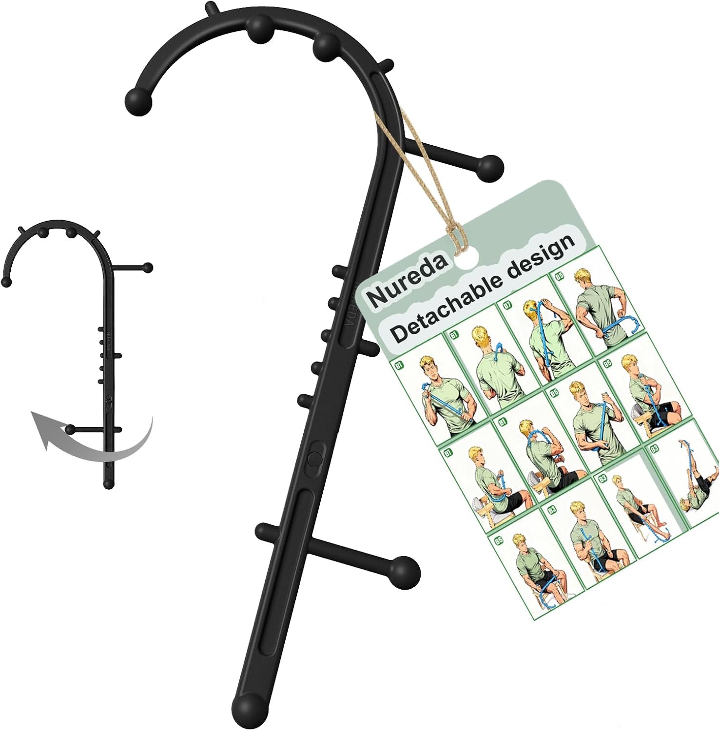 Detachable Trigger Point Massage Cane, One-Click Disassembly Massage Hook for Back, Neck & Shoulder Pain Relief, Pressure Point Massage Tool for Muscle Recovery (J Hook)