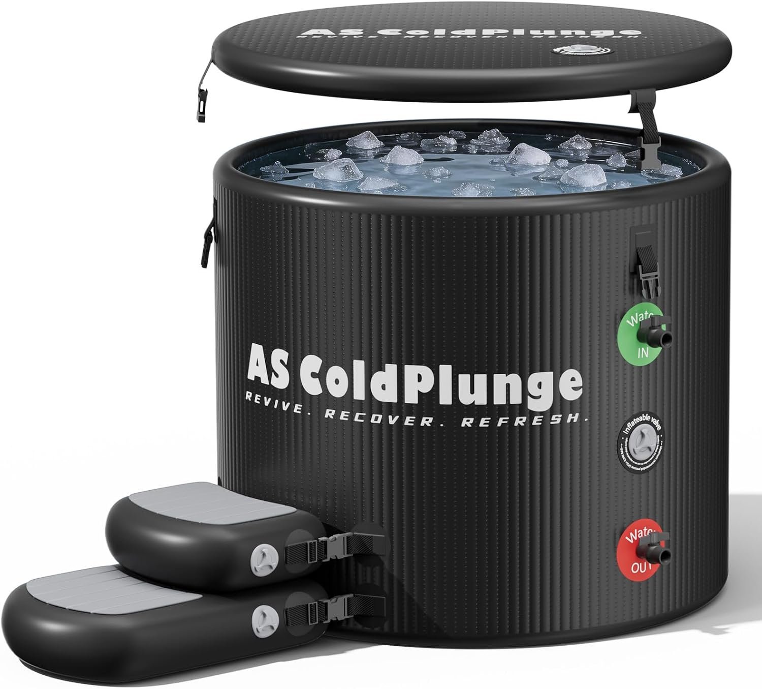 AS ColdPlunge XL Ice Bath Tub for Cold Plunge, 120 Gal Ice Plunge Tub with Insulated Lid, Step Stool, Portable Inflatable Ice Pod Plunge Barrel, Easy Chiller Connection, Cold Therapy Indoor Outdoor