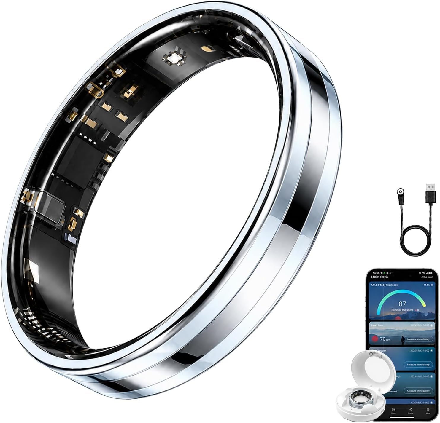 Slim Smart Ring for Women & Men, Ultra Thin Health Tracker Silver，9#