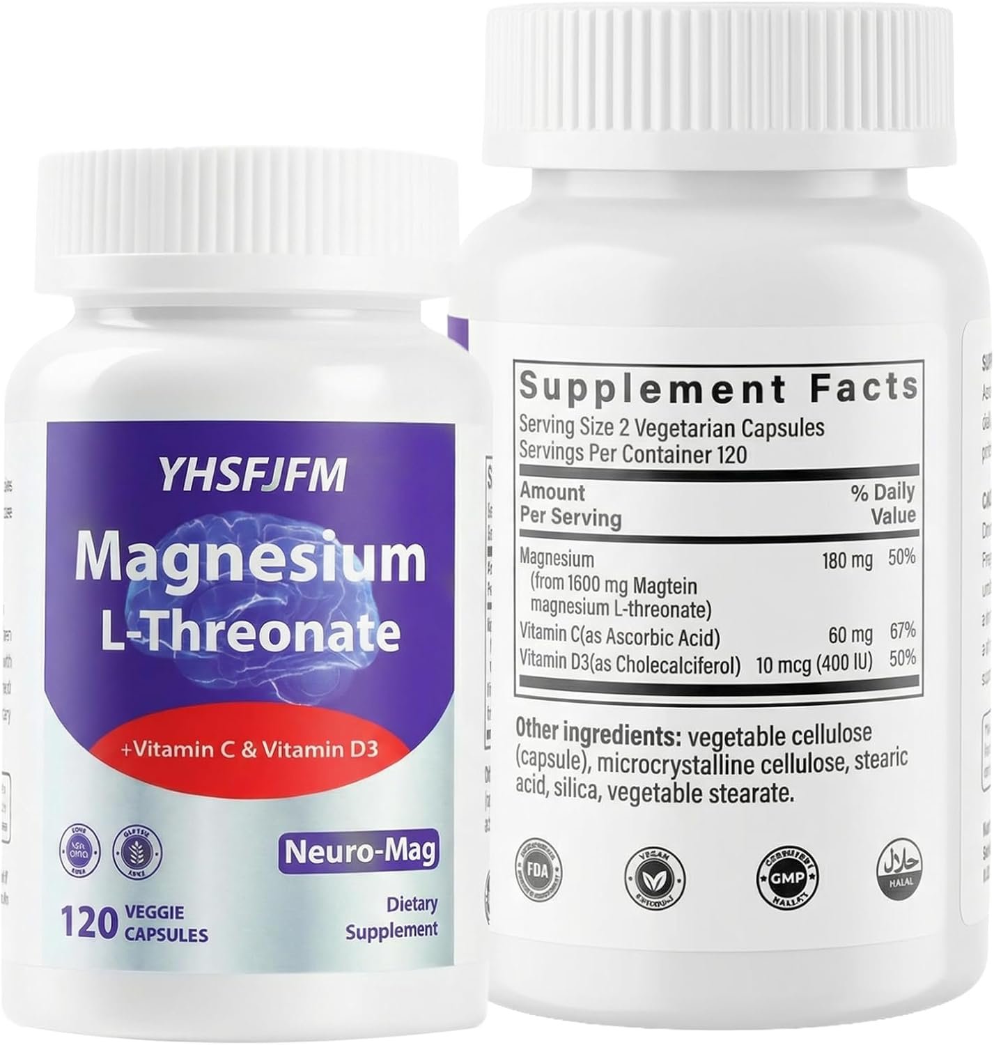 Magnesium L‑Threonate Supplement Capsules, Magnesium Citrate for Adults, Non‑GMO, Supports Brain Health, Memory & Relaxation