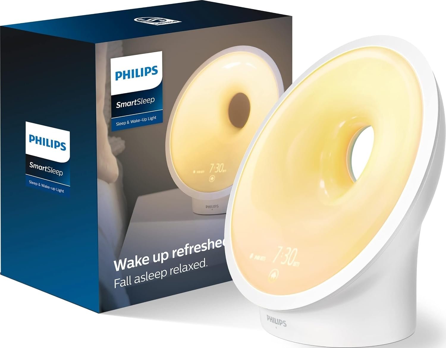 PHILIPS SmartSleep Sleep and Wake-Up Light, Simulated Sunrise and Sunset, Multiple Lights and Sounds, RelaxBreathe to Sleep, HF3650/60