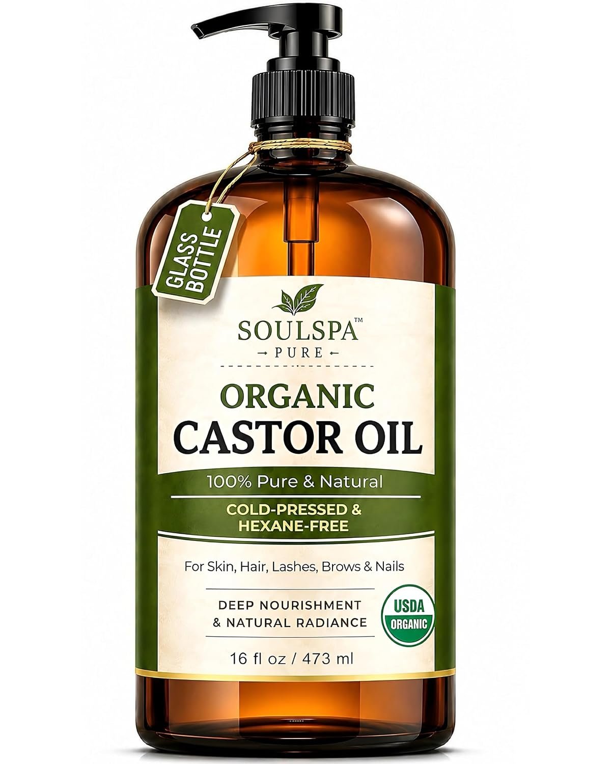Organic Castor Oil – Cold Pressed & Hexane Free Formula 16 fl oz