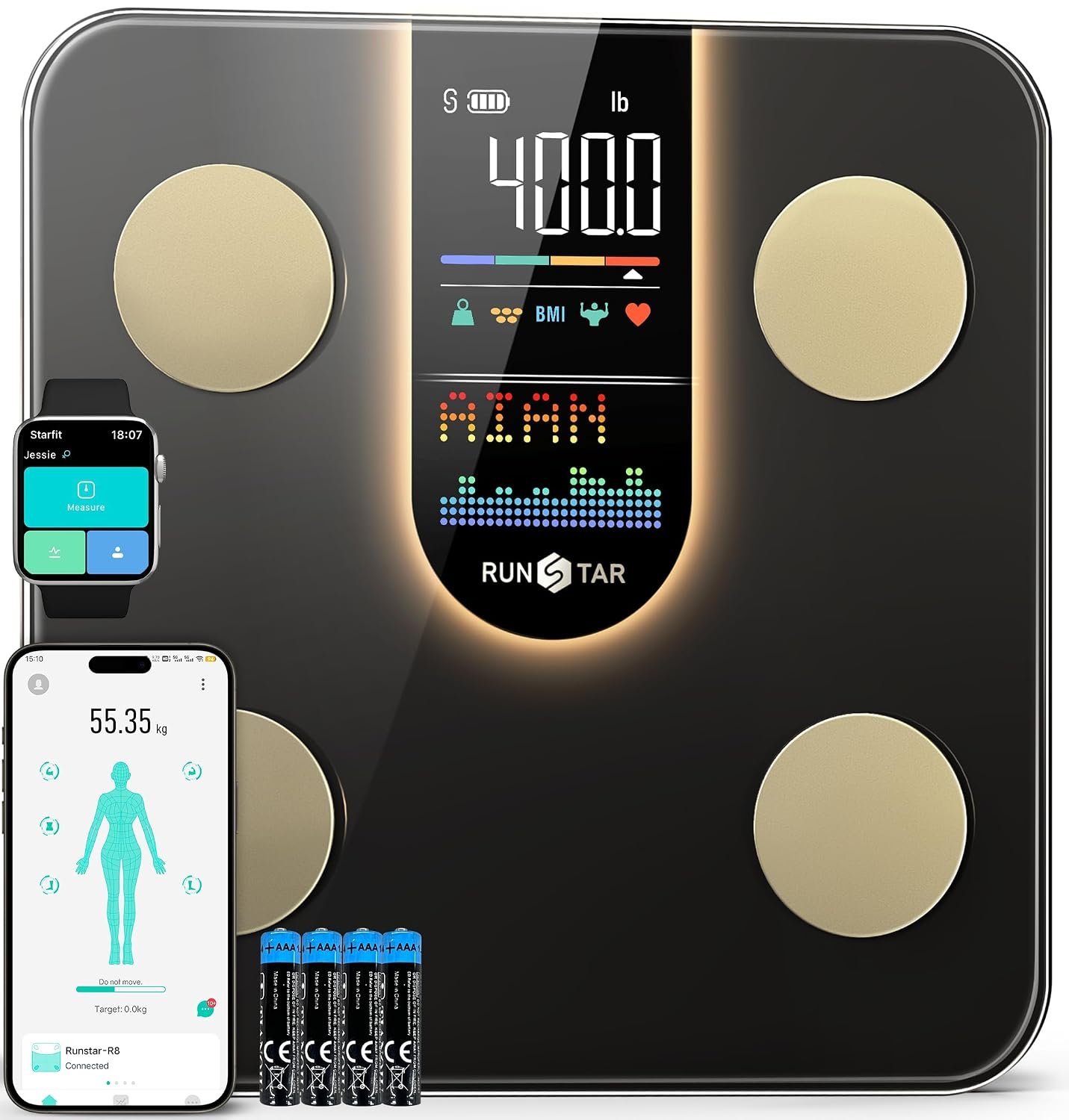 RunStar Smart Scale for Body Weight BMI Body Fat: 8-in-1 Screen, 22 Metrics