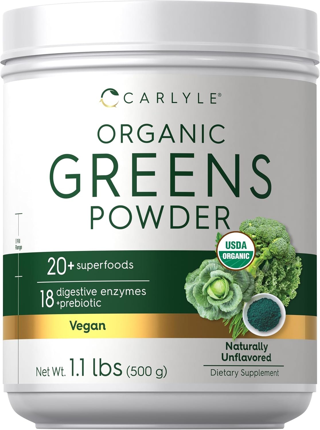 Carlyle Organic Greens Powder | 17.6 oz Supplement