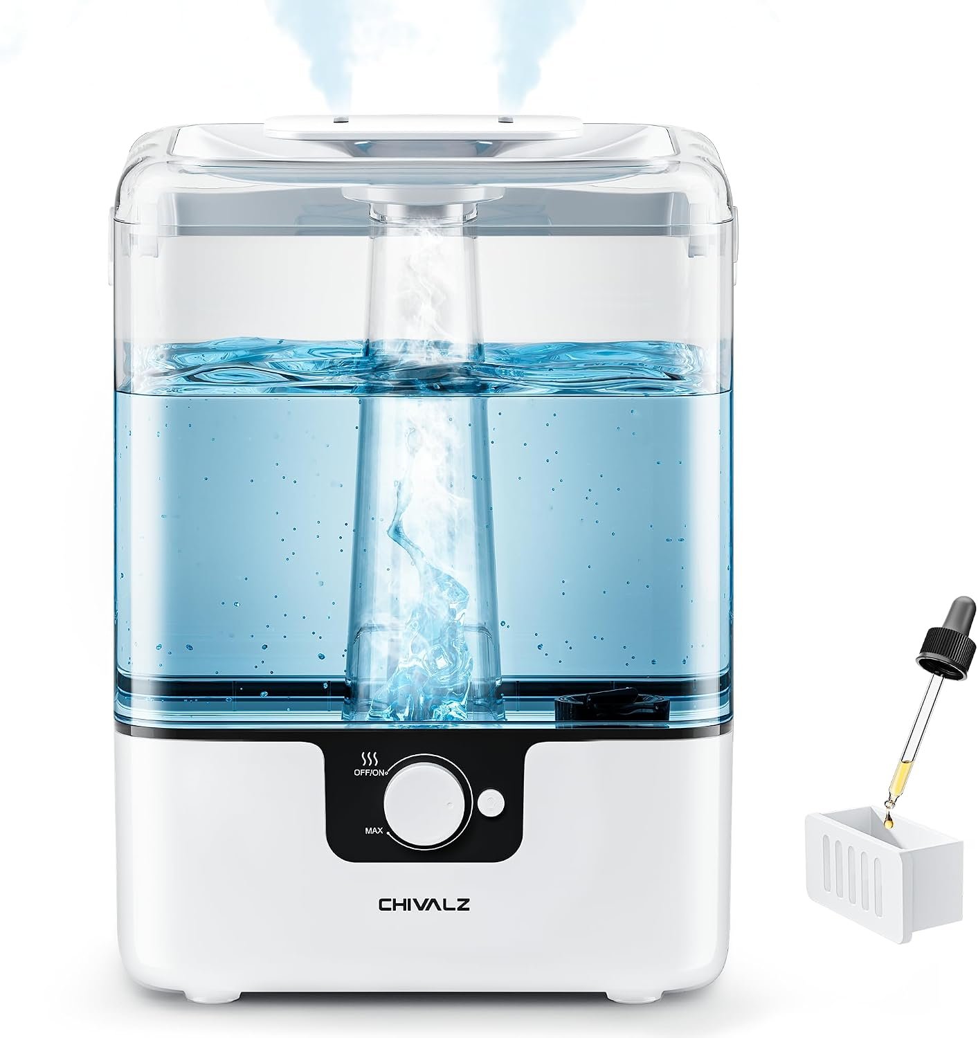 CHIVALZ Humidifiers for Bedroom Large Room, 6L Cool Mist Top Fill Humidifier with Essential Oil Diffuser, 26dB Quiet Ultrasonic Humidifier for Baby Nursery Plants, 50H Runtime Night Light 1 Pack White