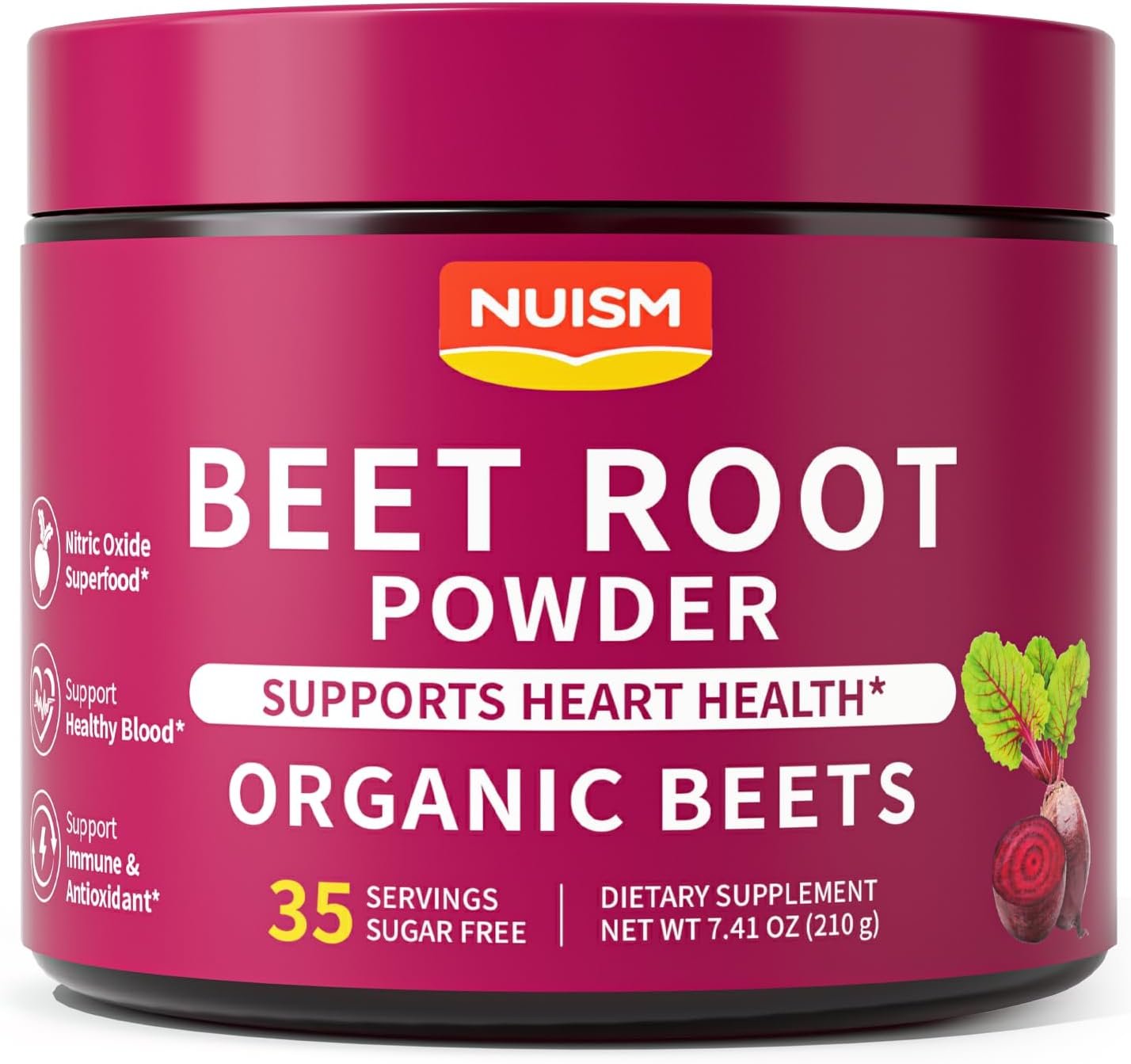 Organic Beet Root Powder Superfood, Natural Beets Supplement with Beetroot, Tart Cherry & Grape Seed Extract, Nitric Oxide Support for Energy, Endurance, Circulation & Heart Health* 35 Servings