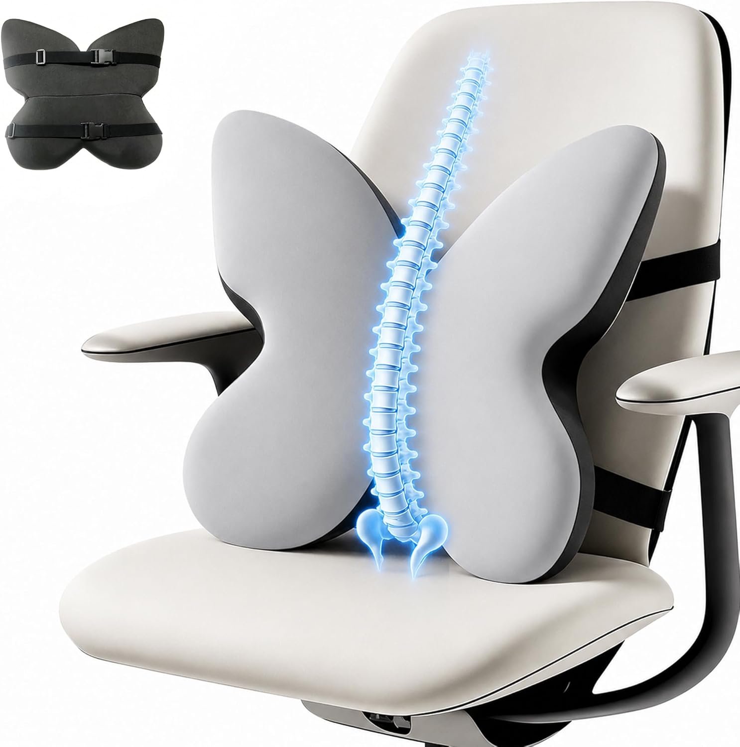 Memory Foam Lumbar Support Pillow,Back Support for Office Chair,Back Pillow for Chair,Ergonomic Lower Back Cushion for Desk Chair,Computer Chair,Gaming Chair and Car Seat,Washable Cover(Gray)