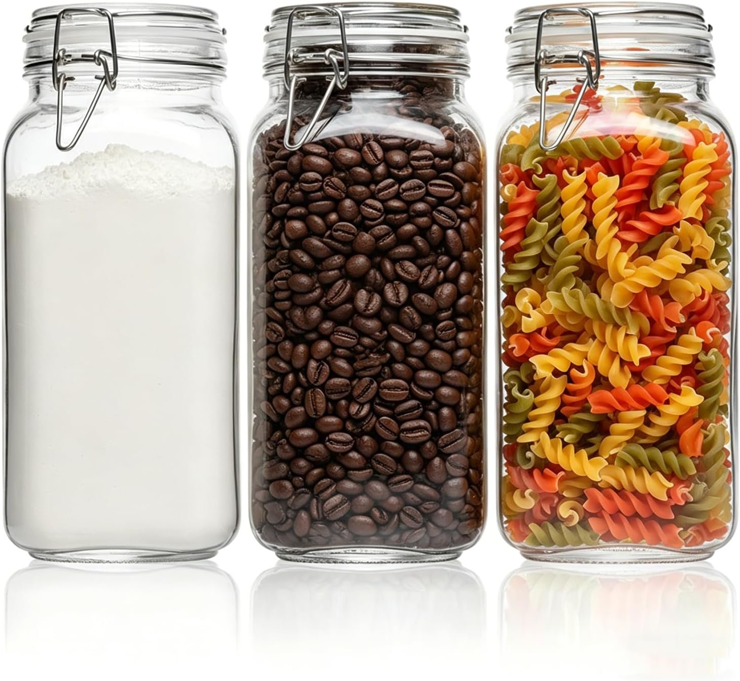 ComSaf Large Square Glass Jars with Airtight Lids 78 oz 3 Pack Wide Mouth