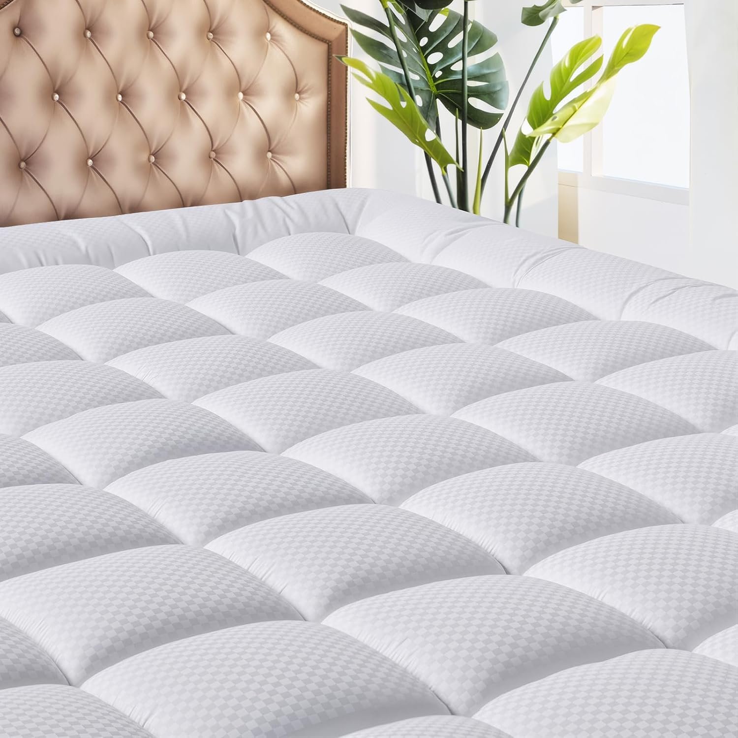 MATBEBY King Size Mattress Pad – Cooling Breathable Mattress Topper, Quilted Fitted Mattress Protector, Pillow Top Mattress Cover with 8-21″ Deep Pocket, Soft, Machine Washable, White, 78×80 Inches