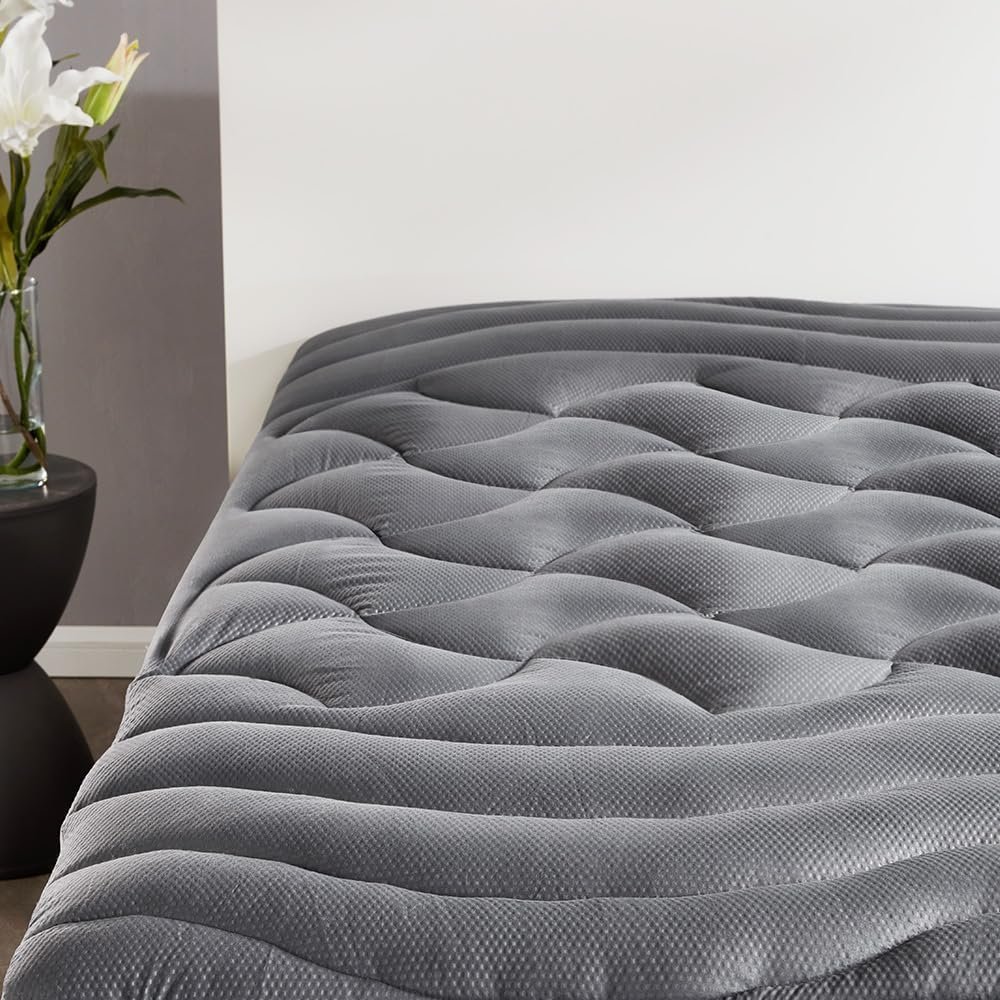 SLEEP ZONE Cooling Queen Mattress Topper, Premium Zoned Cool Mattress Pad Cover, Padded Mattress Protector Breathable Washable, Deep Pocket 8-21″ (Grey, Queen)