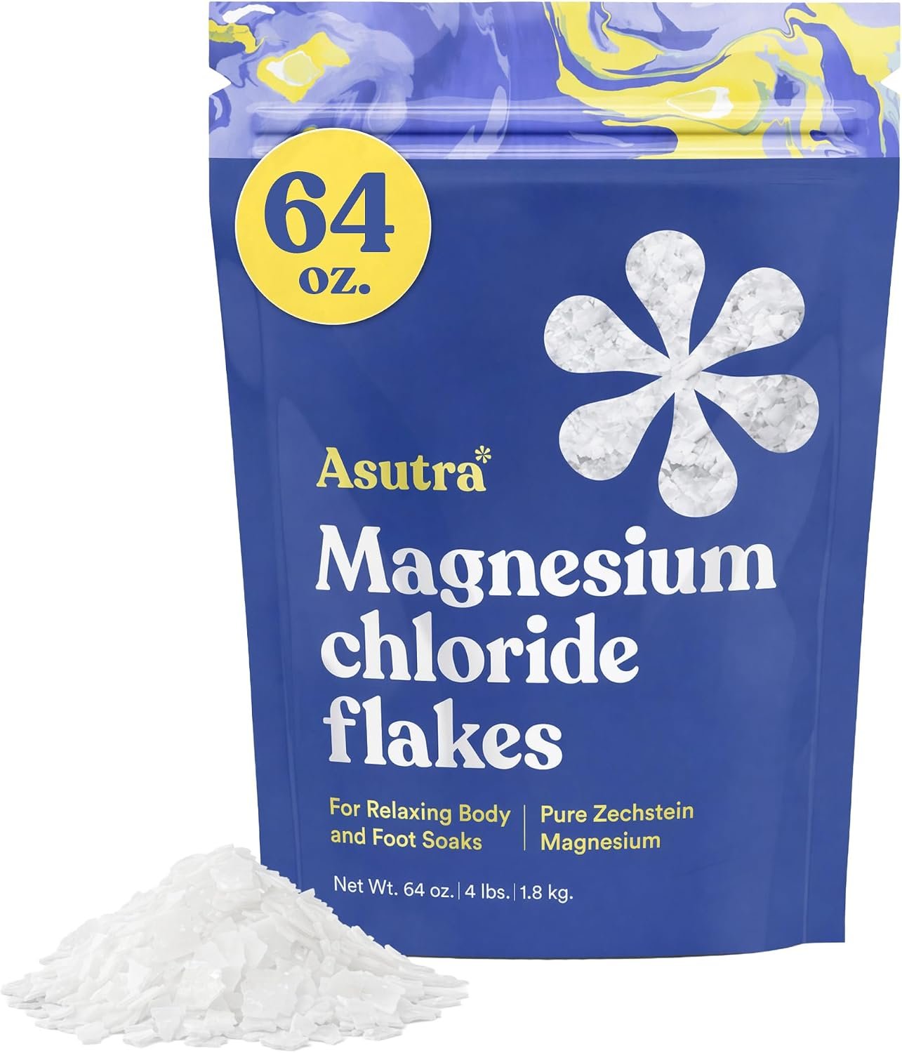 Asutra Magnesium Chloride Flakes for Bath, Pure Zechstein Source (4lbs)