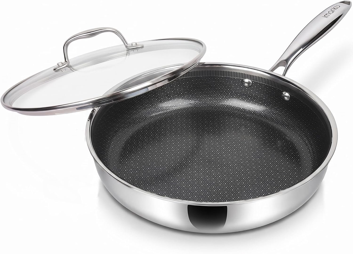 imarku 12-Inch Non Stick Frying Pan with Lid, Ceramic Coating