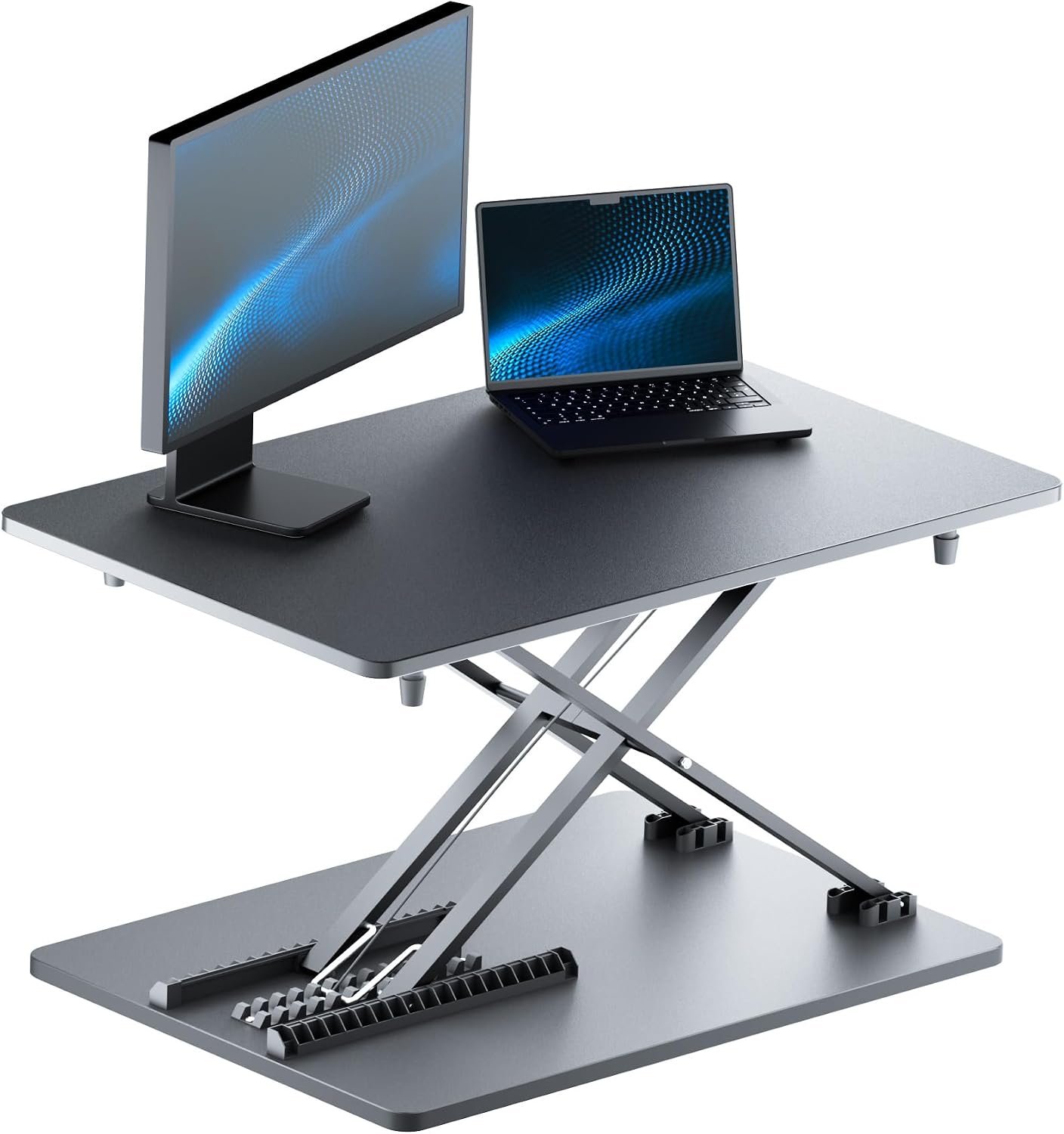 Standing Desk Converter, 25.16″ × 15.75″ Height Adjustable Laptop Stand for Desk, Sit Stand Monitor Stand, No Assembly Required for Home and Office Use (Black)