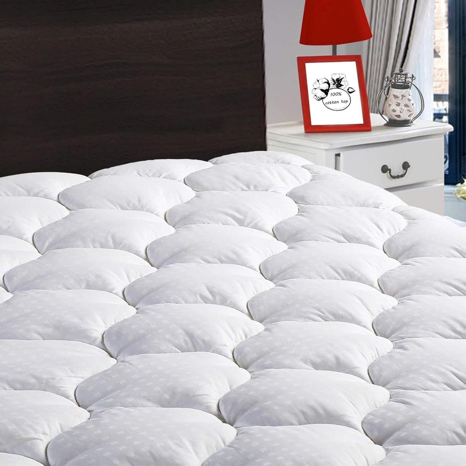 LEISURE TOWN Cotton Queen Mattress Pad Fitted Quilted Mattress Cover,White