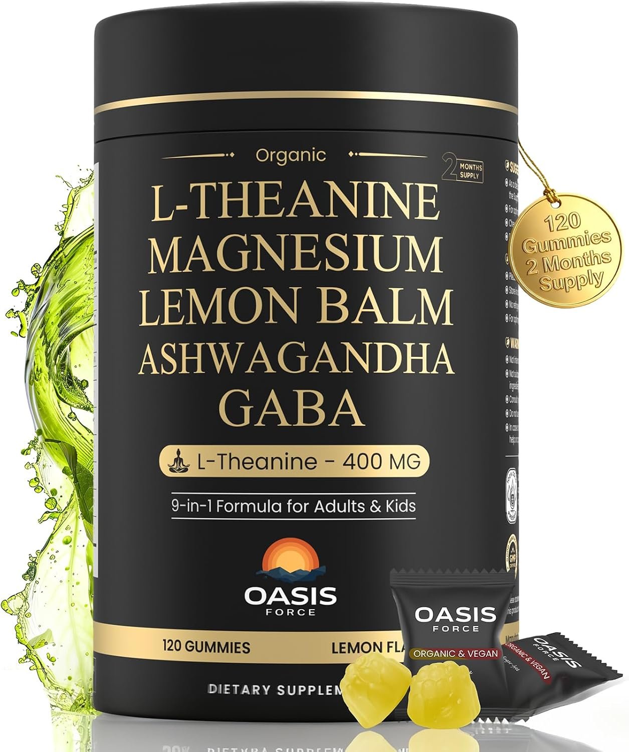 L-Theanine 400mg Gummies, L Theanine Supplement for Kids & Adults with Magnesium Glycinate, GABA, Ashwagandha, L’theanine Chewable for Restful Sleep, Stress Support, Relaxation, Calm, 60 Day Supply