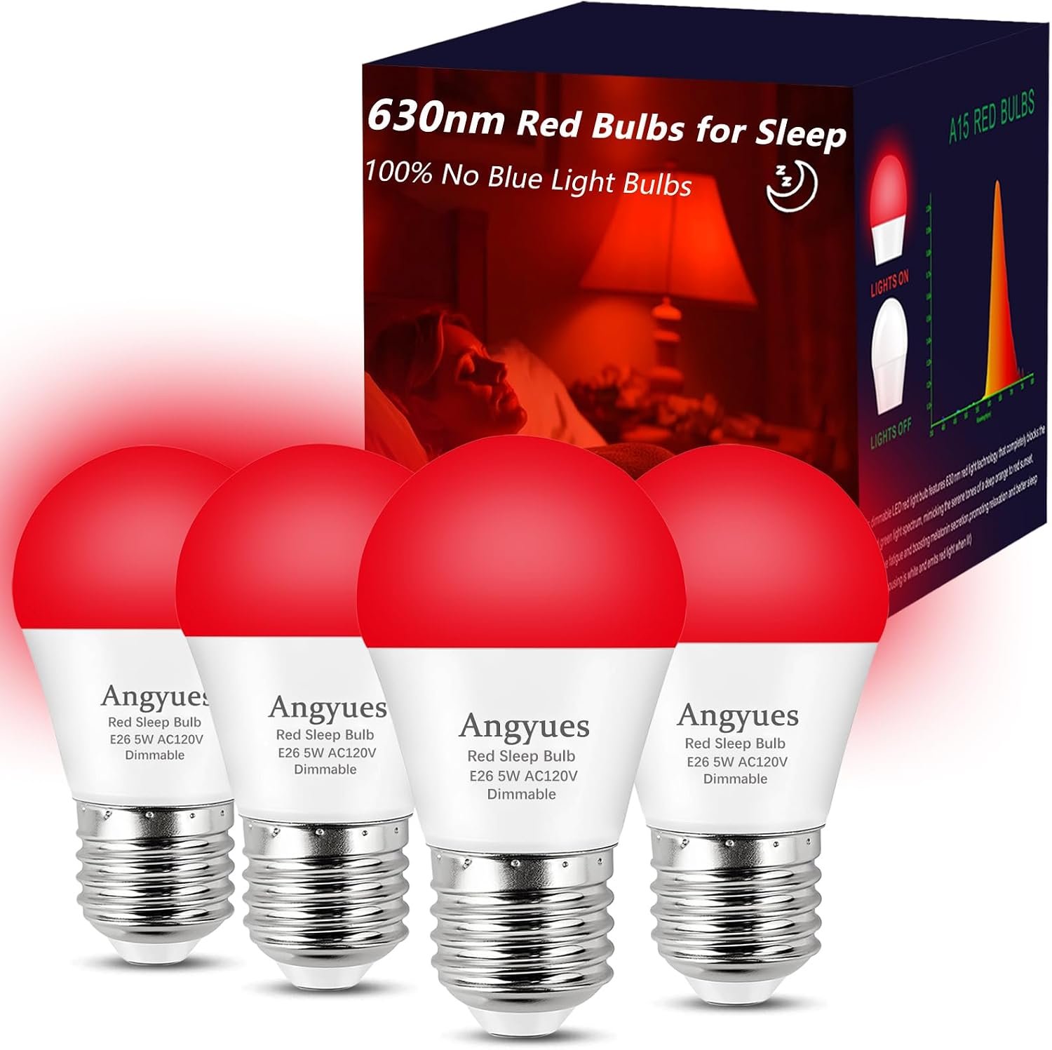 630nm Red Sleep Bulb Dimmable,E26 LED 5W Red Dim Night Light 4Pack