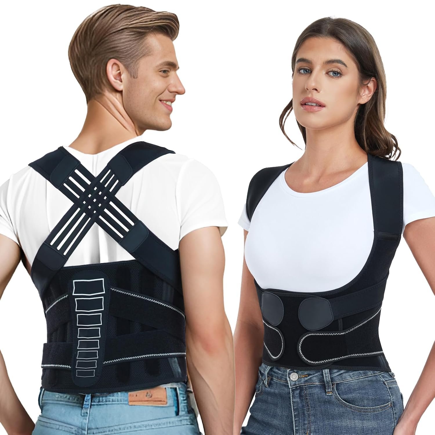 Back Brace Posture Corrector for Women and Men with Spine Vertical Alignment System, Lower Back Pain Relief, Back Straighter Instant Posture Corrector – Scoliosis (Black, Medium (Waist 32″-40″))