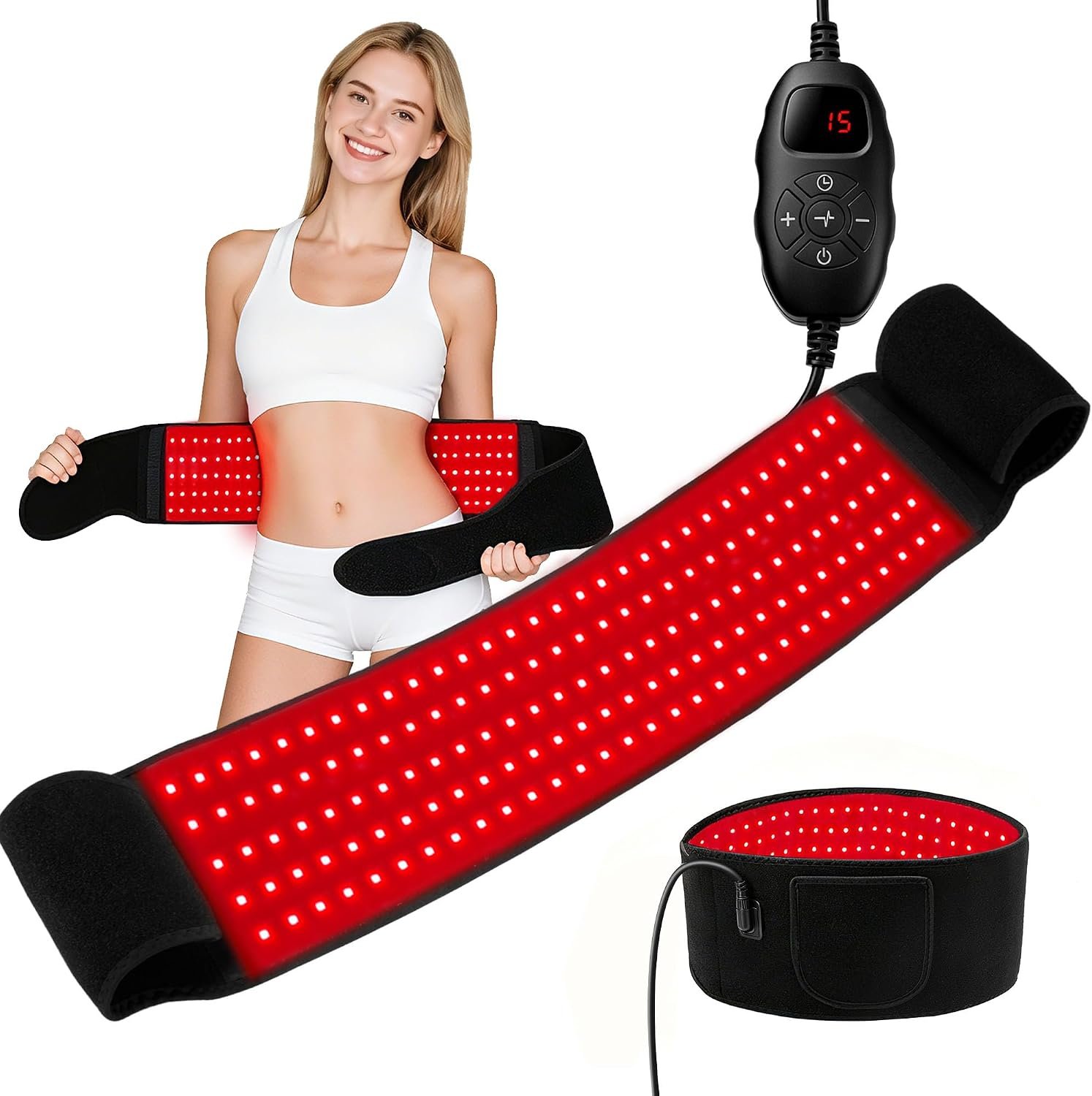 Red Light Therapy Belt for Body, 150 LEDs Infrared Light Therapy Wrap Belt for Waist Back Shoulder Legs Knee Muscle Relax, Portable 660nm 850nm 3 Chips in 1 Red Light Belt with Timer(Corded)